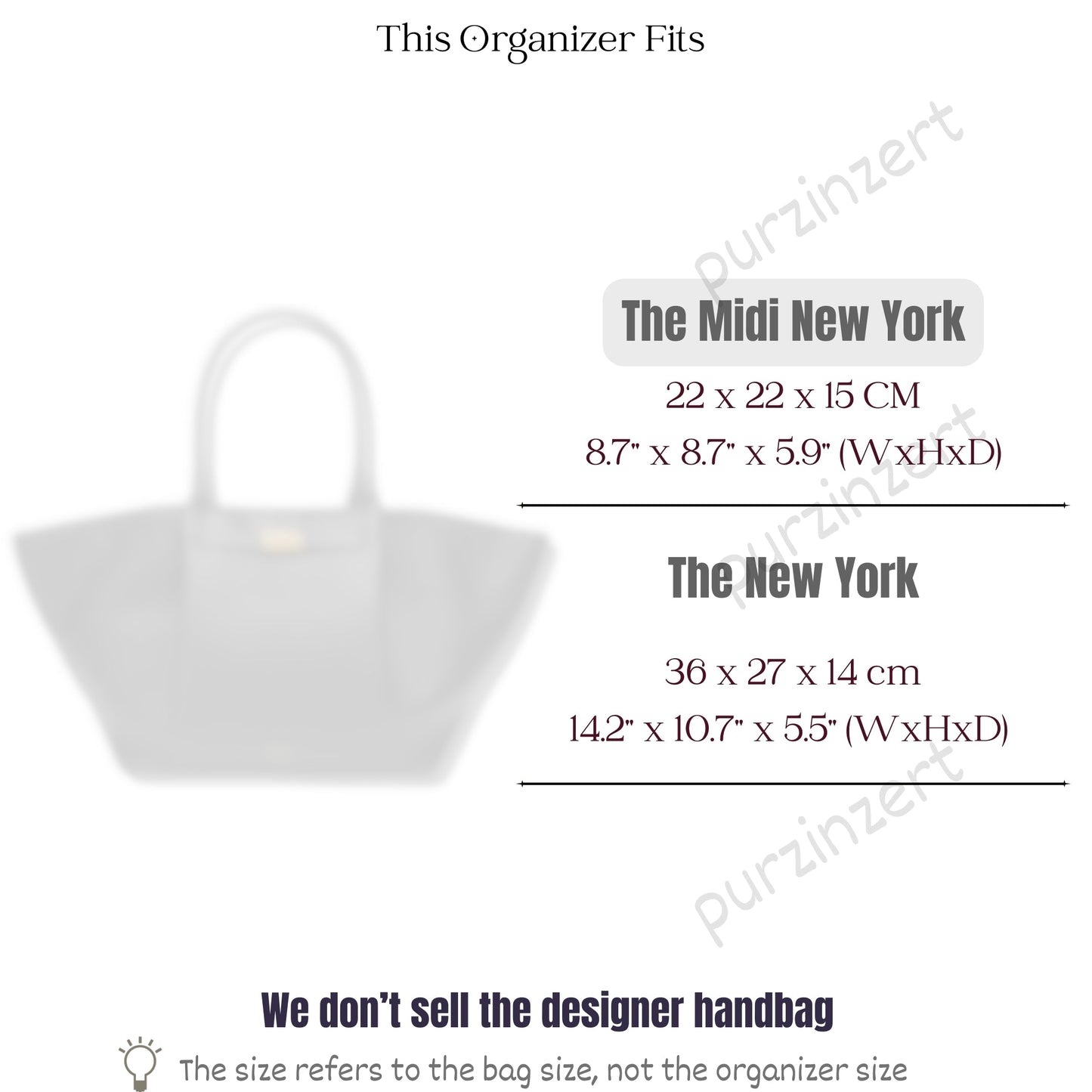 Bag Insert for (DeMellier, Midi New York) Organizer of Felt Fabric
