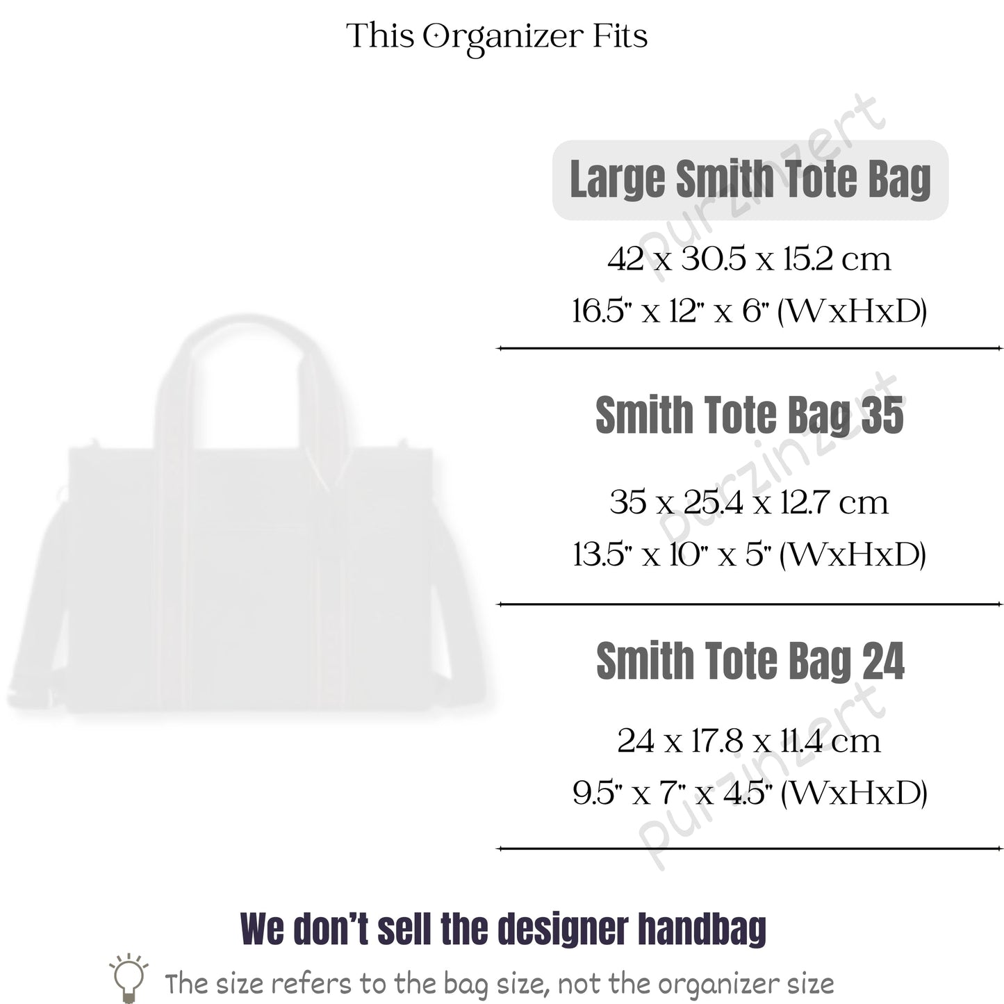 Bag Insert for (Coach, Smith Tote Bag 42) Organizer of Silk Fabric