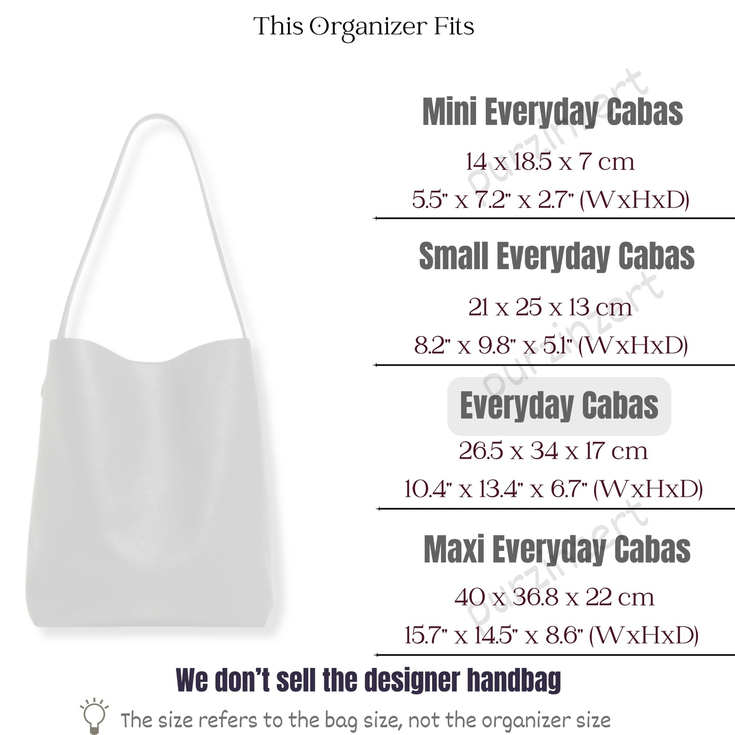 Bag Insert for (Mansur Gavriel, Everyday Cabas) Organizer of Felt Fabric