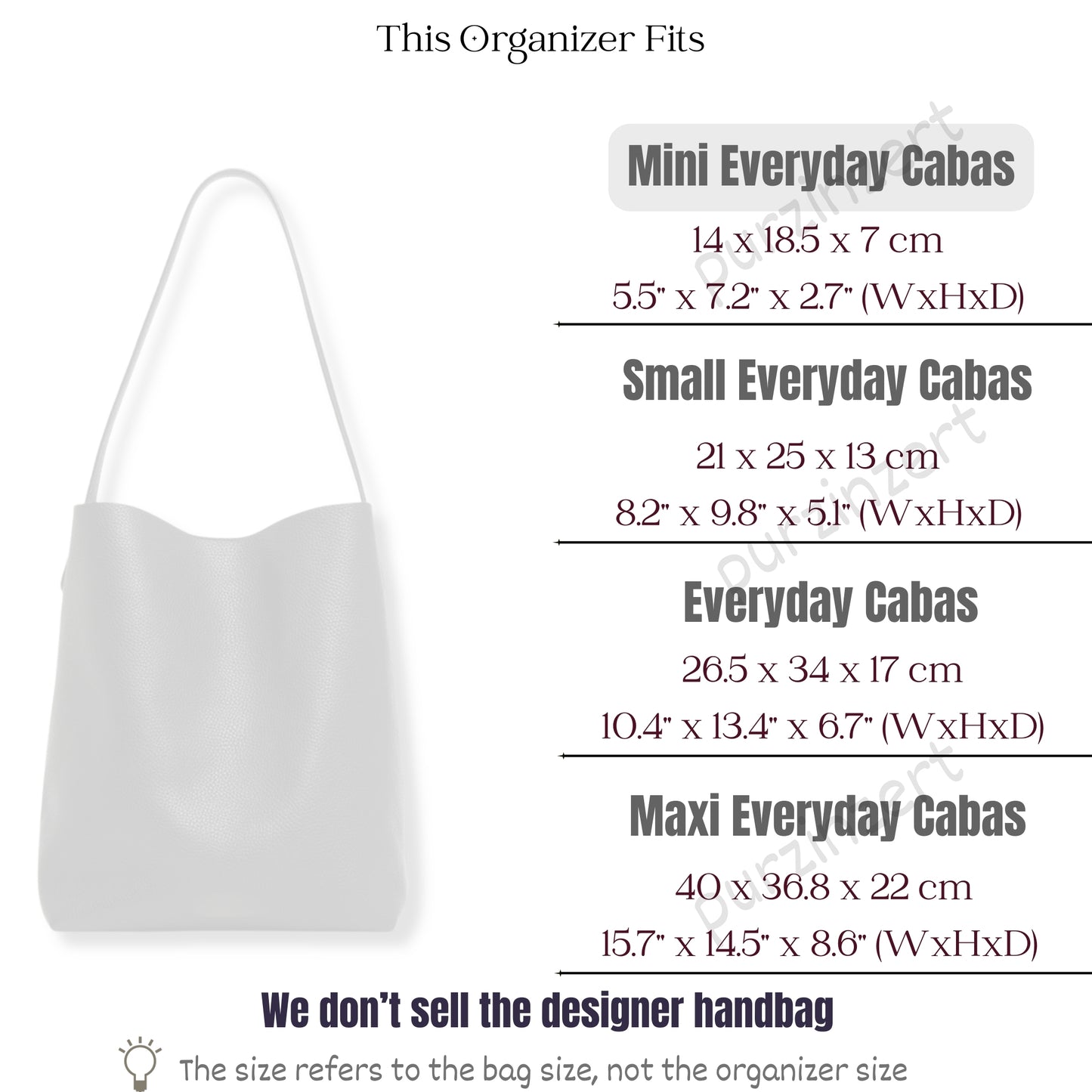 Bag Insert for (Mansur Gavriel, Mini Everyday Cabas) Organizer of Felt Fabric