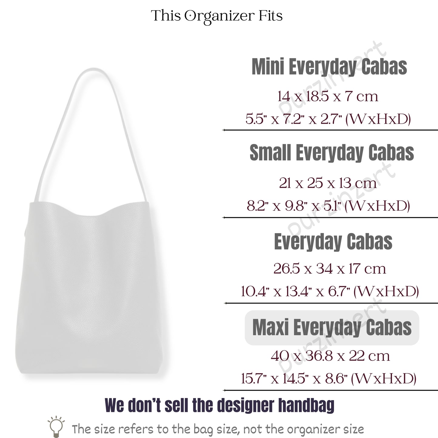 Bag Insert for (Mansur Gavriel, Maxi Everyday Cabas) Organizer of Silk Fabric