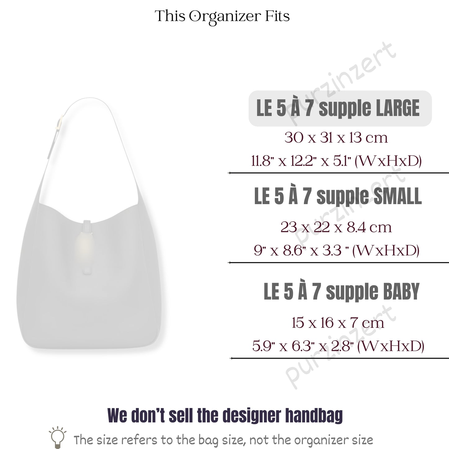 Bag Insert for (Saint Laurent (YSL), LE 5 A 7 Supple Large) Organizer of Felt Fabric