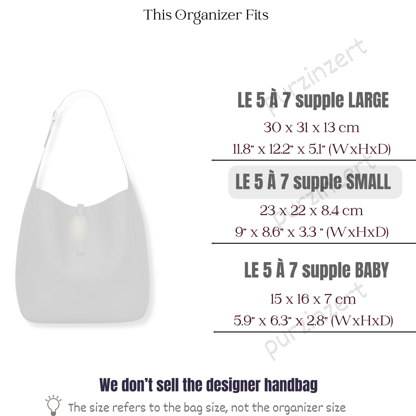 Bag Insert for (Saint Laurent (YSL), LE 5 A 7 Supple Small) Organizer of Felt Fabric