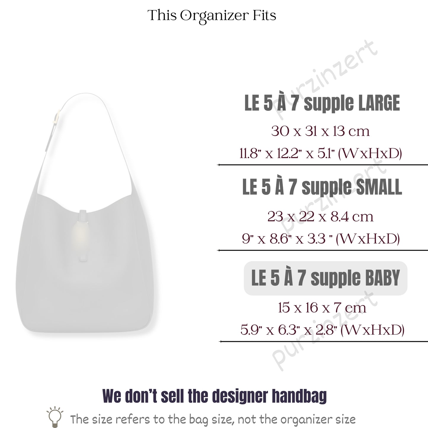 Bag Insert for (Saint Laurent (YSL), LE 5 A 7 Supple Baby) Organizer of Felt Fabric