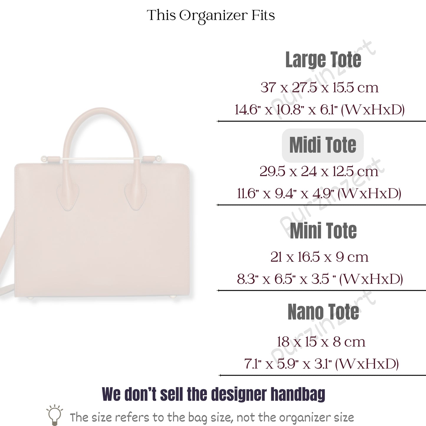 Bag Insert for (Strat.berr., Midi Tote) Organizer of Felt Fabric