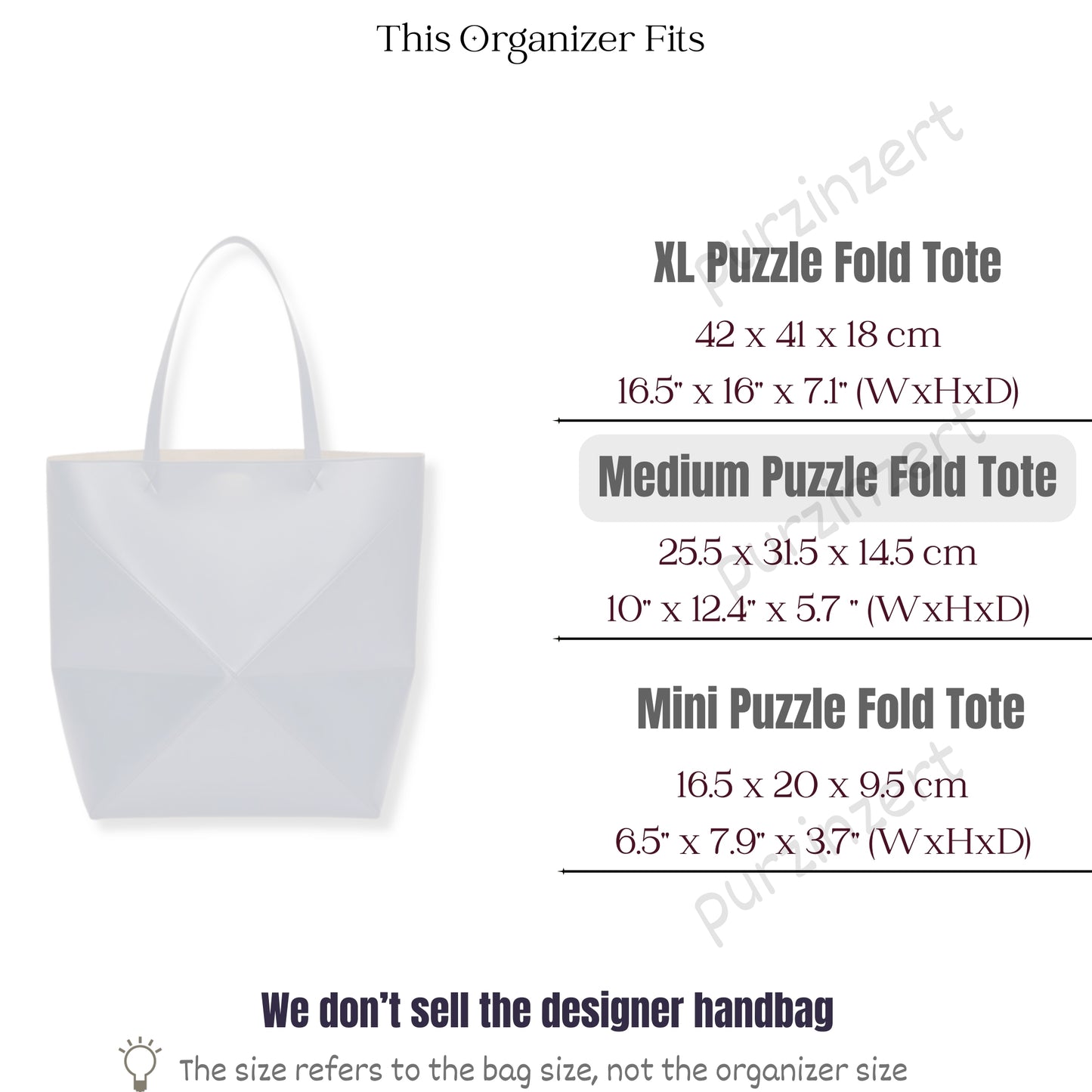 Bag Insert for (Loewe, Medium Puzzle Fold Tote) Organizer of Nylon Fabric