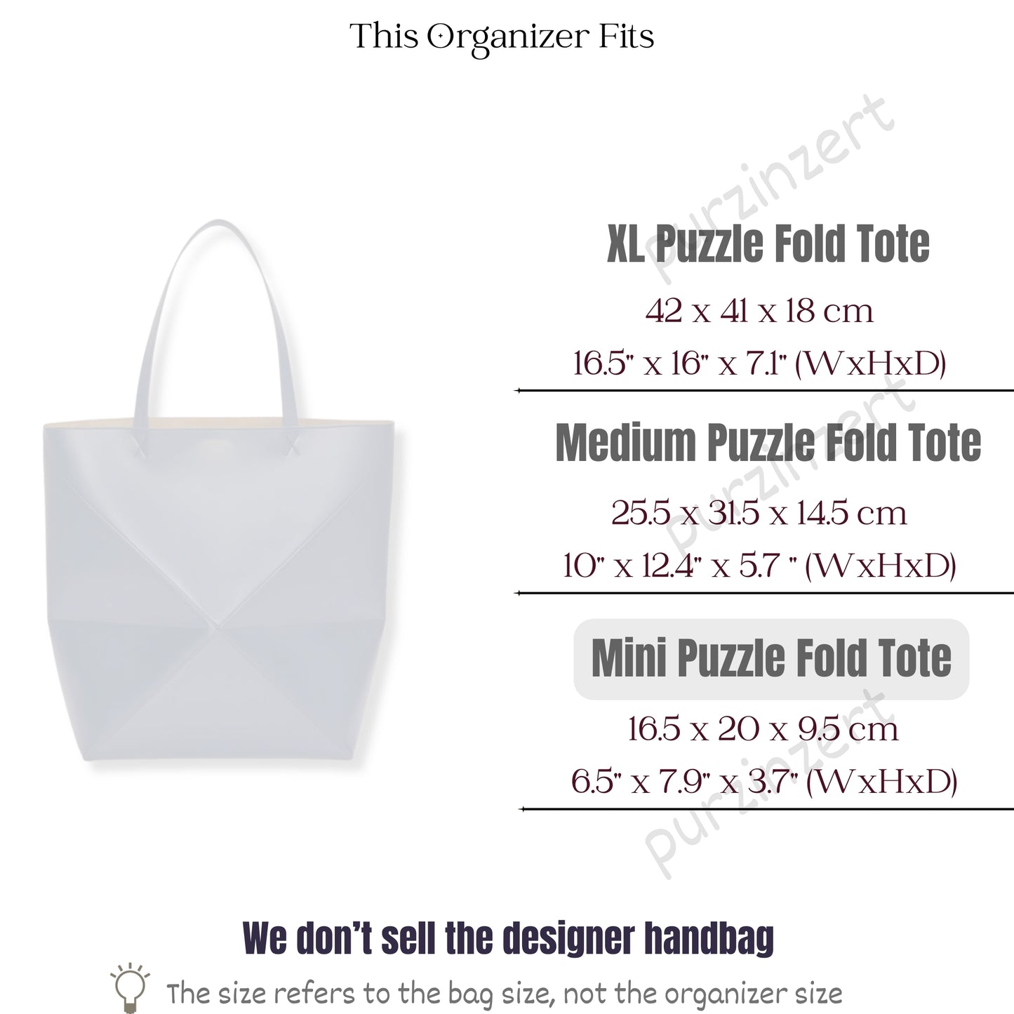 Bag Insert for (Loewe, Mini Puzzle Fold Tote) Organizer of Felt Fabric