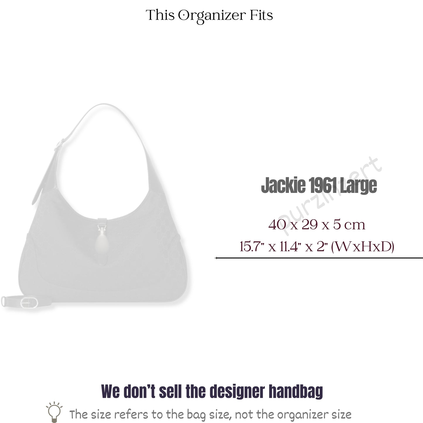 Bag Insert for (Gucci, Jackie 1961 Large) Organizer of Felt Fabric