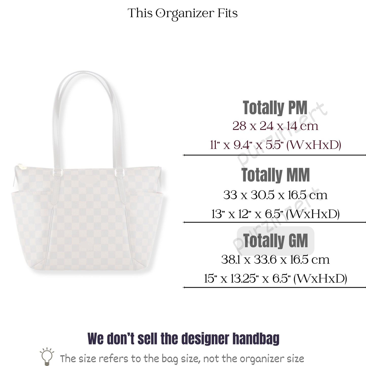 Bag Insert for (LV, Totally GM (Large)) Organizer of Felt Fabric