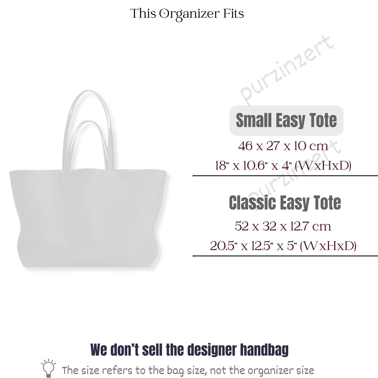 Bag Insert for (Cuyana, Small Easy Tote) Organizer of Felt Fabric
