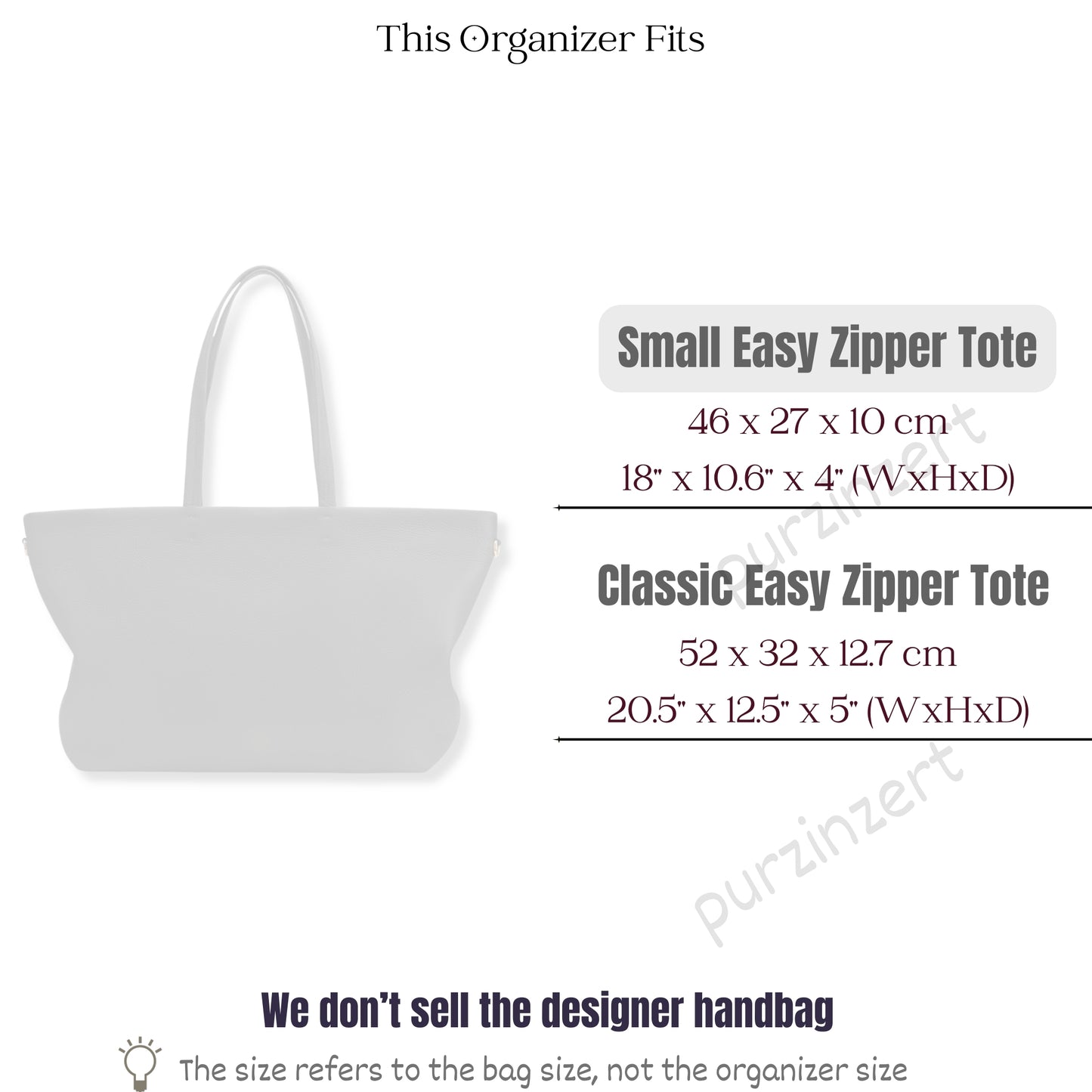 Bag Insert for (Cuyana, Small Easy Zipper Tote) Organizer of Nylon Fabric