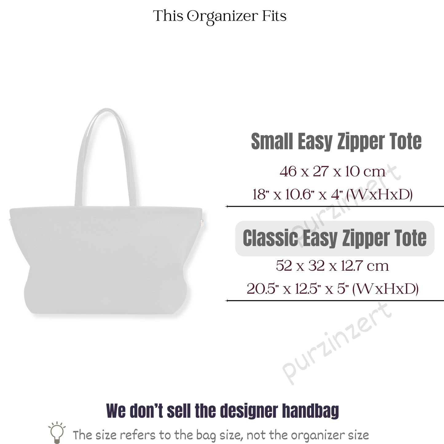 Bag Insert for (Cuyana, Classic Easy Zipper Tote) Organizer of Felt Fabric