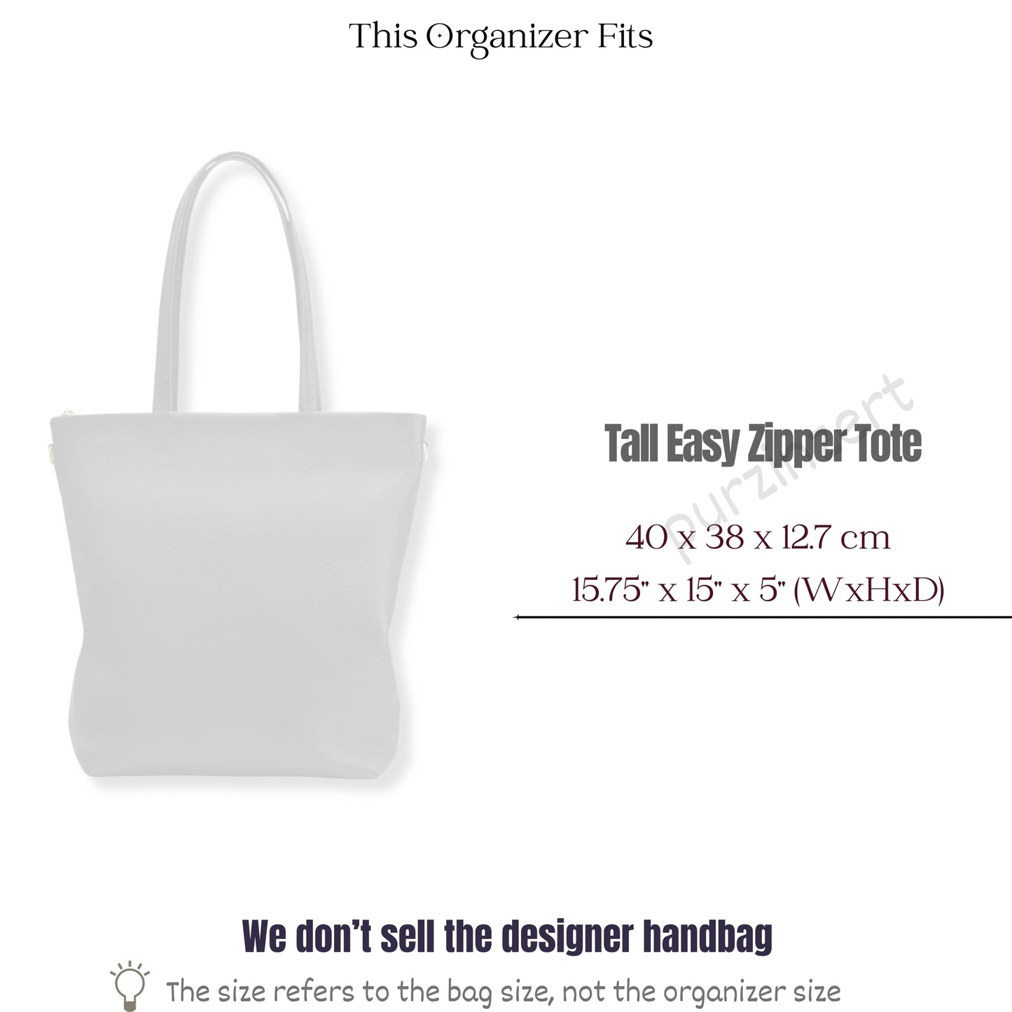 Bag Insert for (Cuyana, Tall Easy Zipper Tote) Organizer of Felt Fabric
