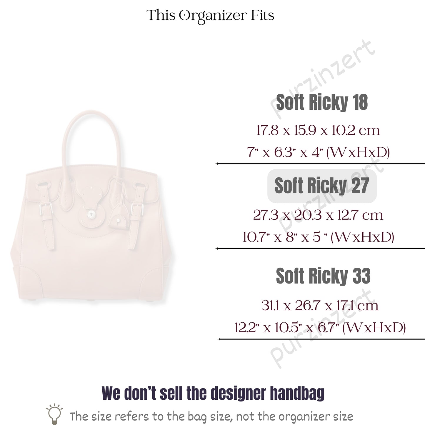 Bag Insert for (Ralph Lauren, Soft Ricky 27) Organizer of Silk Fabric
