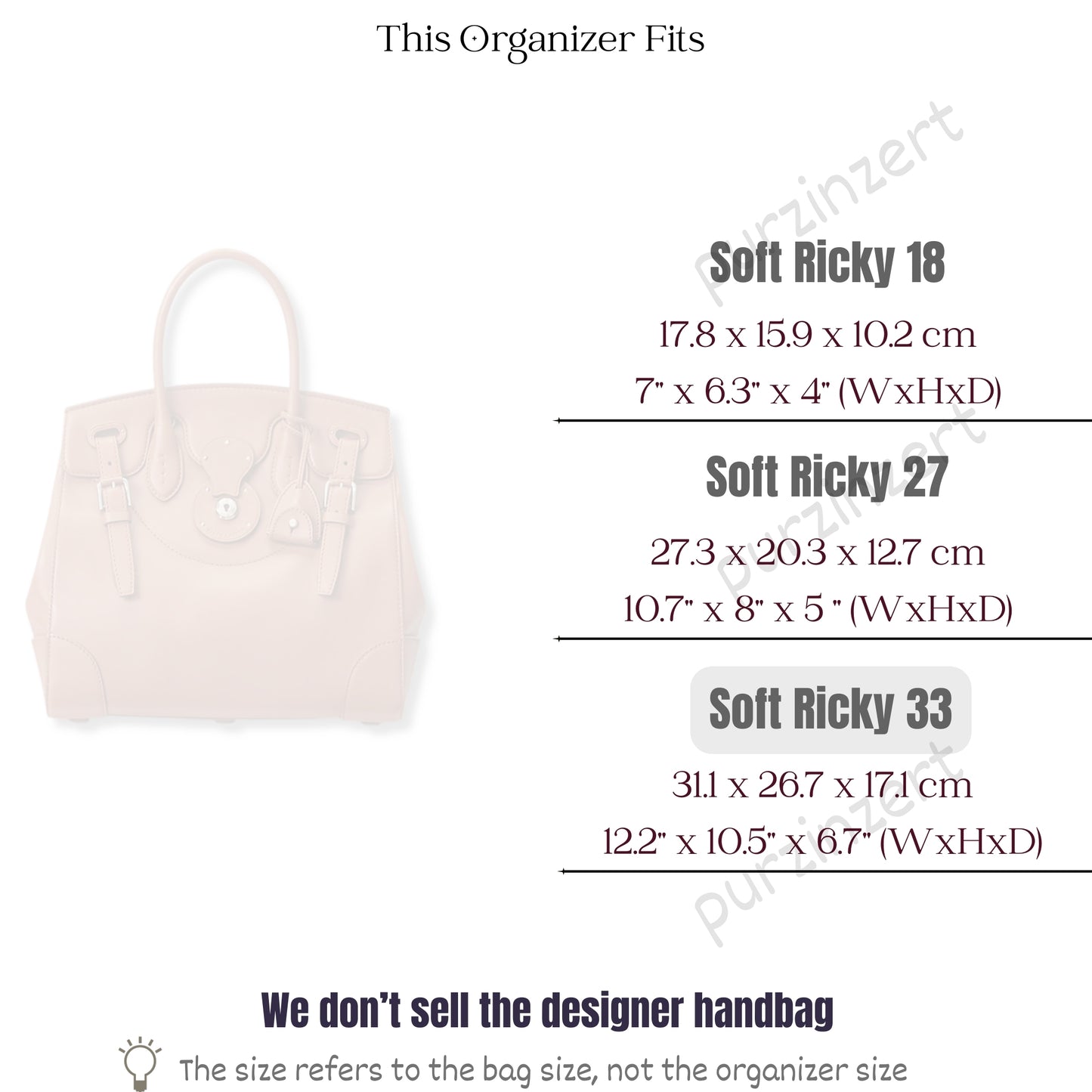 Bag Insert for (Ralph Lauren, Soft Ricky 33) Organizer of Silk Fabric