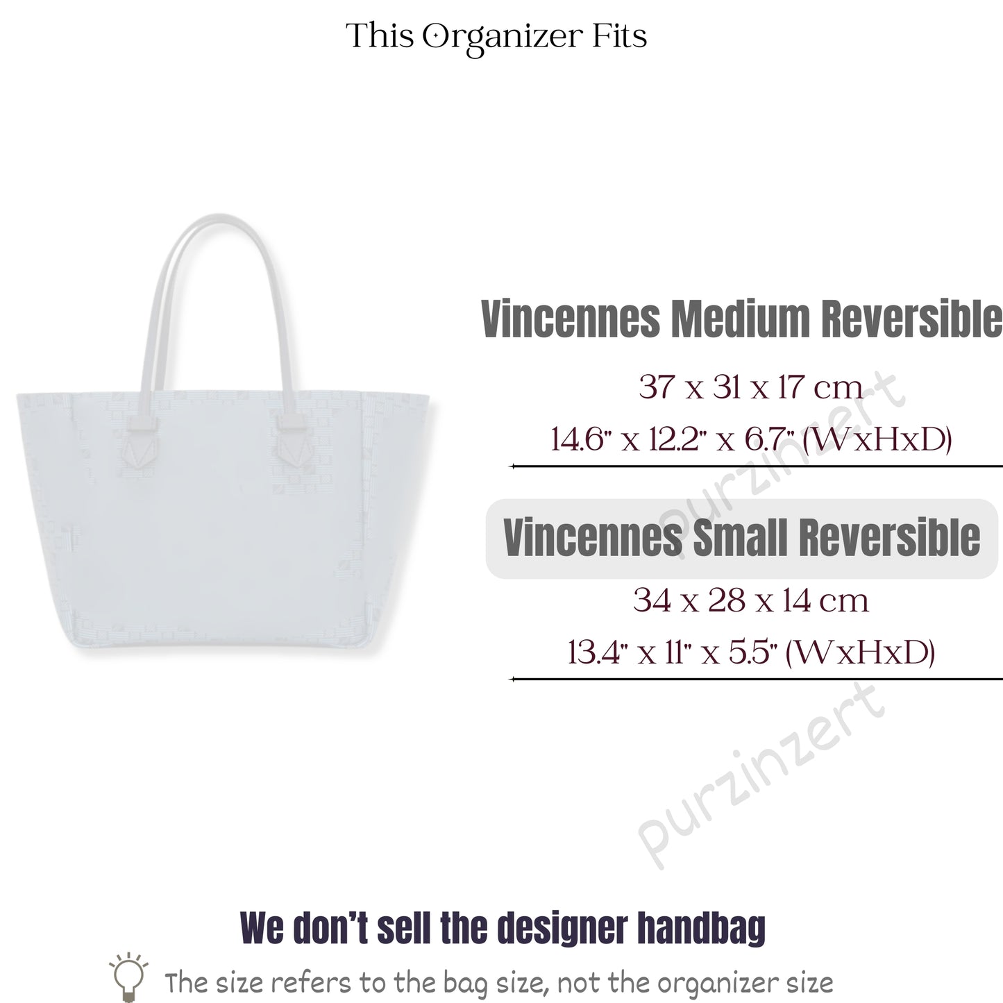 Bag Insert for (Moreau, Vincennes Small Reversible) Organizer of Felt Fabric