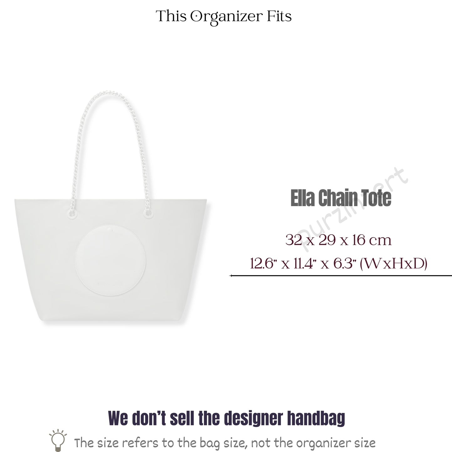 Bag Insert for (Tory Burch, Ella Chain Tote) Organizer of Felt Fabric