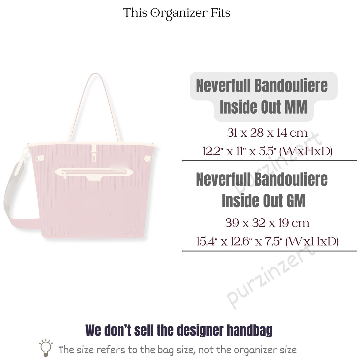 Bag Insert for (LV, Neverfull Bandouliere Inside Out MM) Organizer of Nylon Fabric