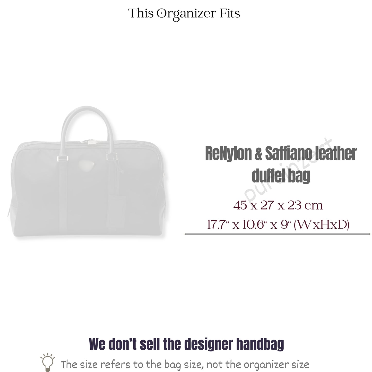 Bag Insert for (Prada, Re-Nylon and Saffiano Leather Duffel) Organizer of Felt Fabric