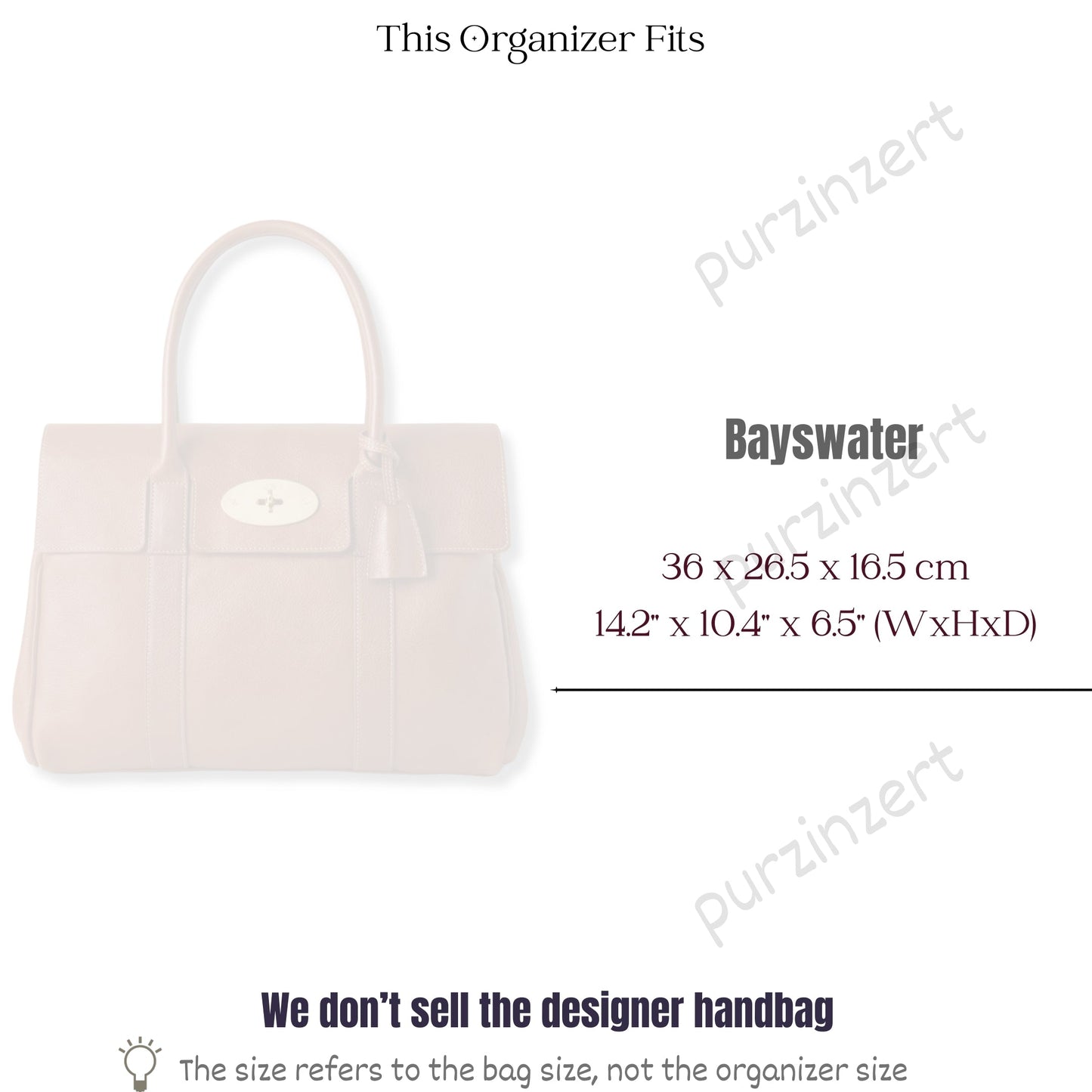 Bag Insert for (Mulberry, Bayswater Handbag) Organizer of Felt Fabric