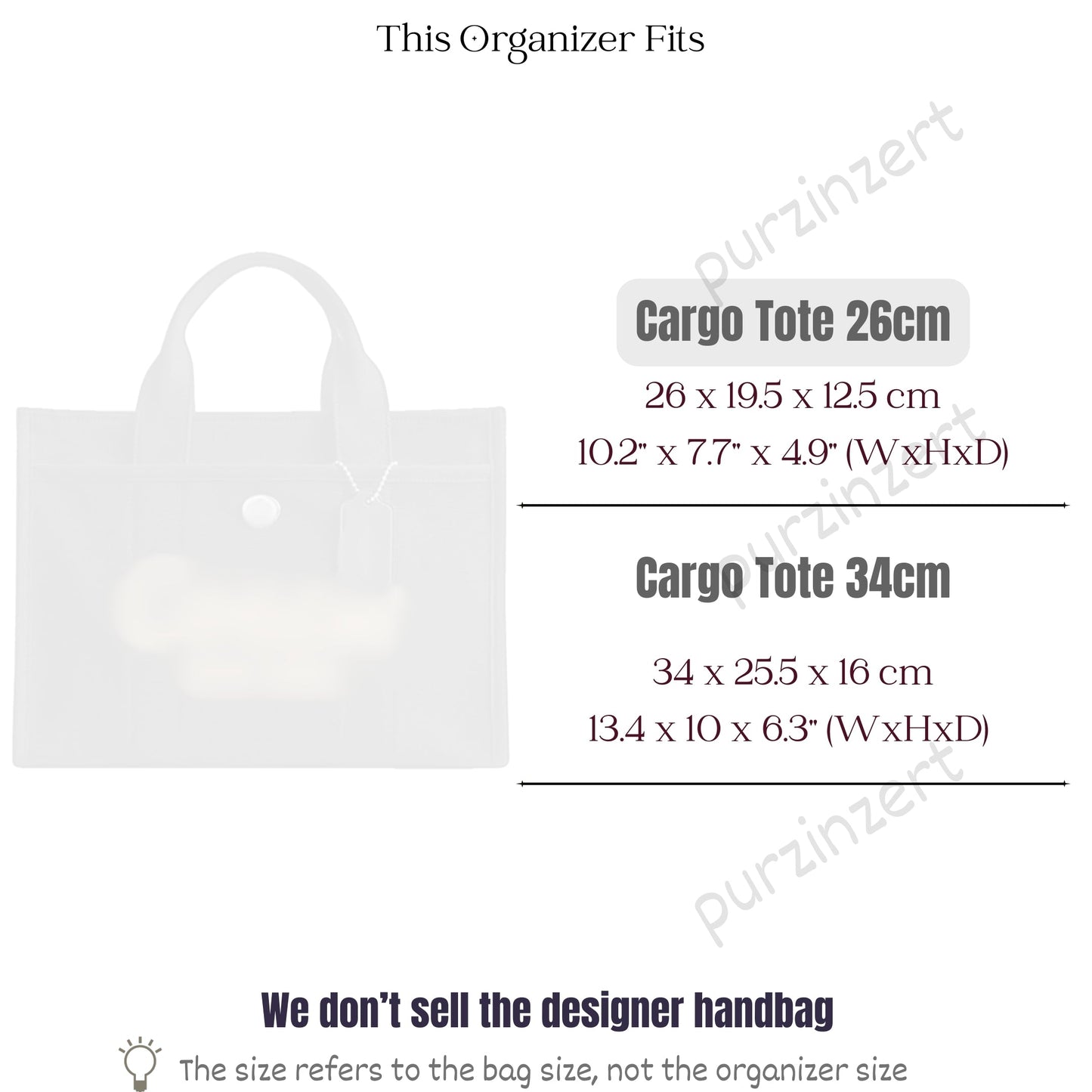 Bag Insert for (Coach, Cargo Tote 26cm) Organizer of Felt Fabric