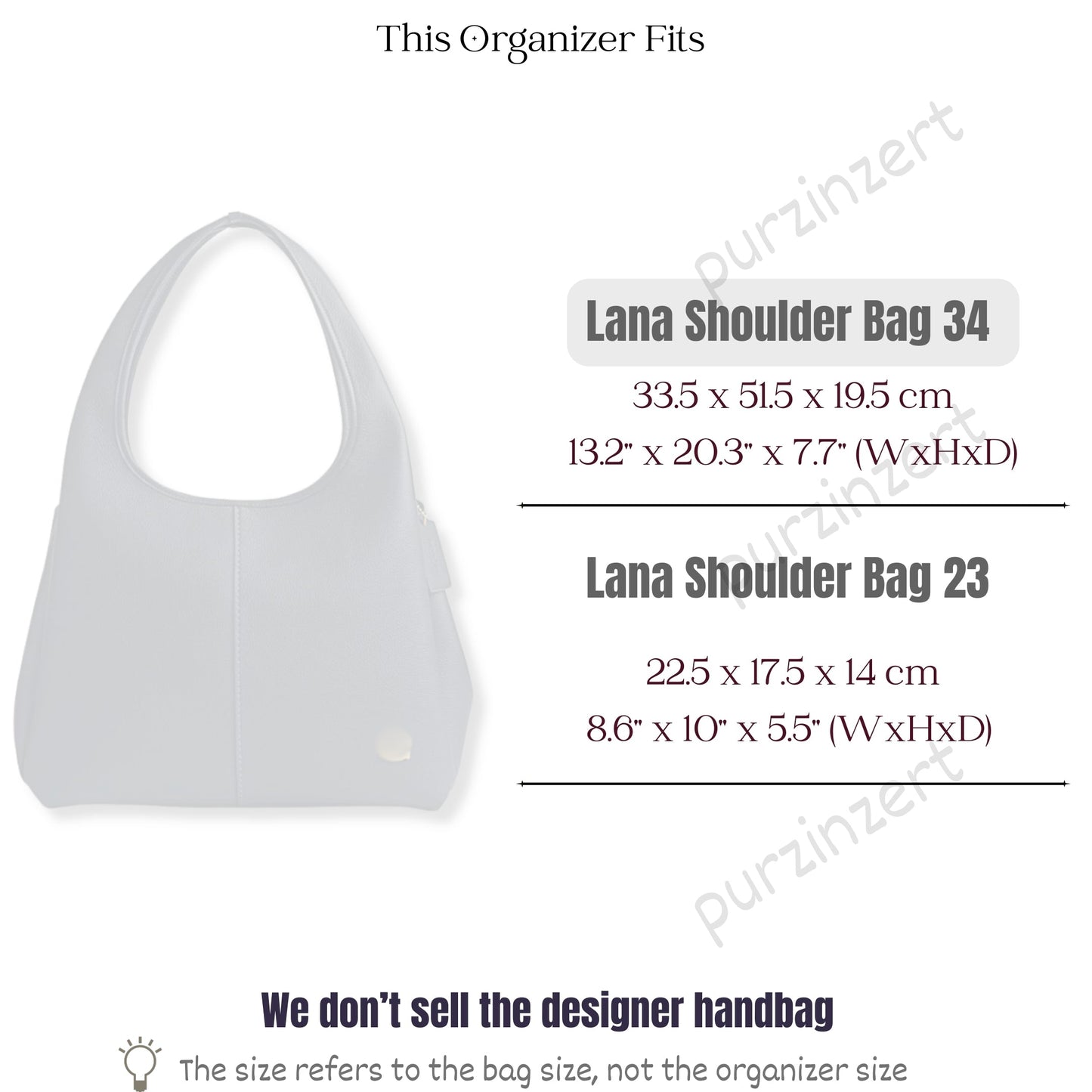 Bag Insert for (Coach, Lana Shoulder Bag 34) Organizer of Felt Fabric