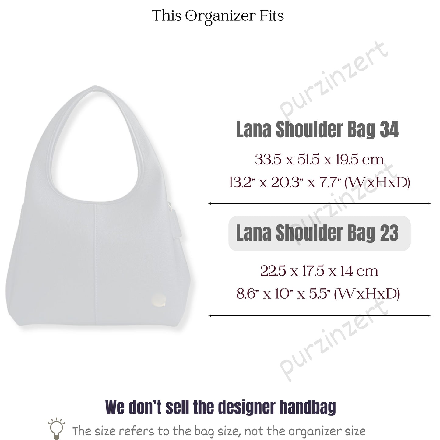 Bag Insert for (Coach, Lana Shoulder Bag 23) Organizer of Felt Fabric
