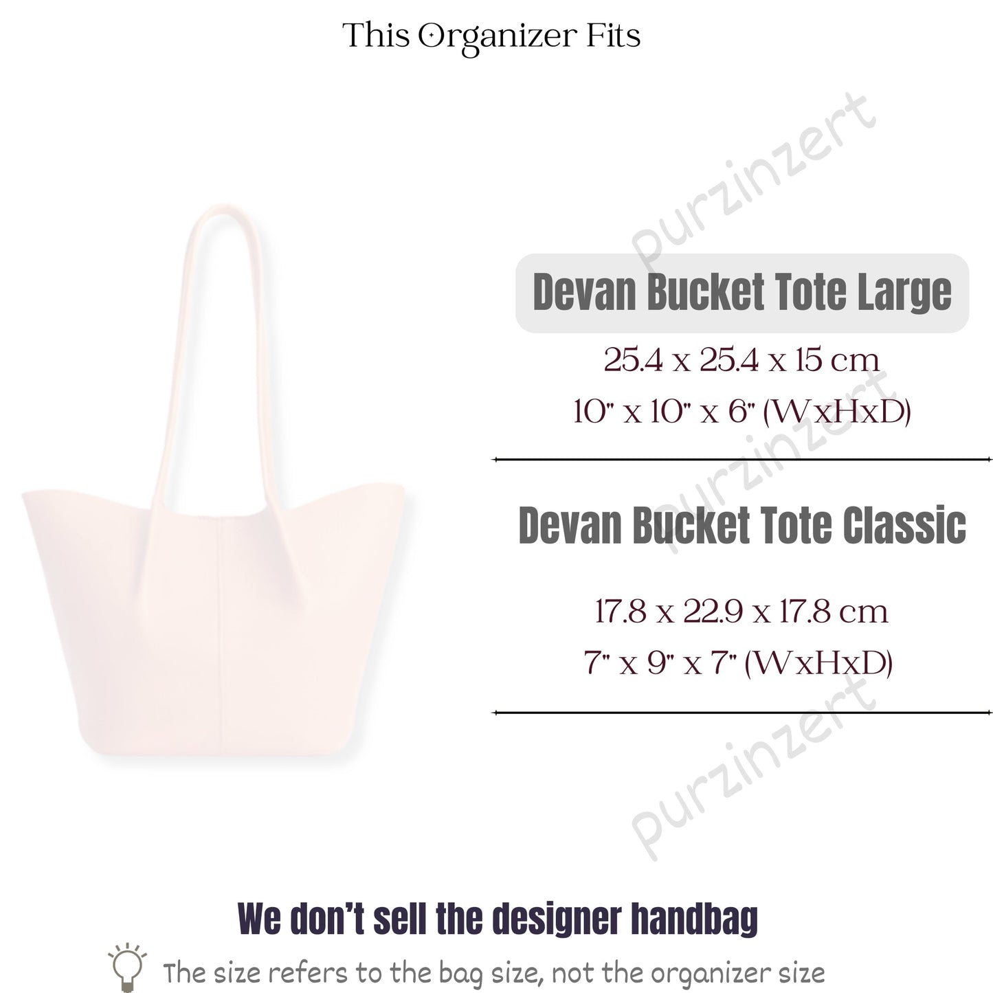 Bag Insert for (Portland Leather Goods, Devan Bucket Tote Large) Organizer of Felt Fabric