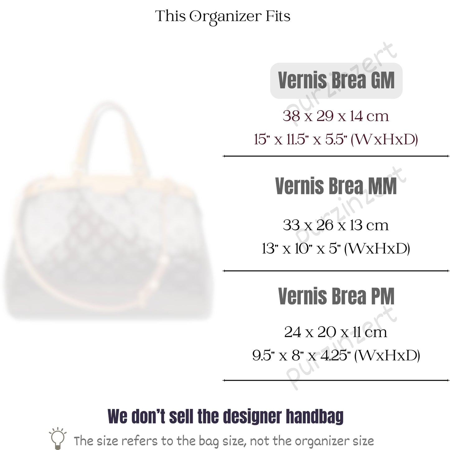 Bag Insert for (LV, Vernis Brea GM) Organizer of Silk Fabric