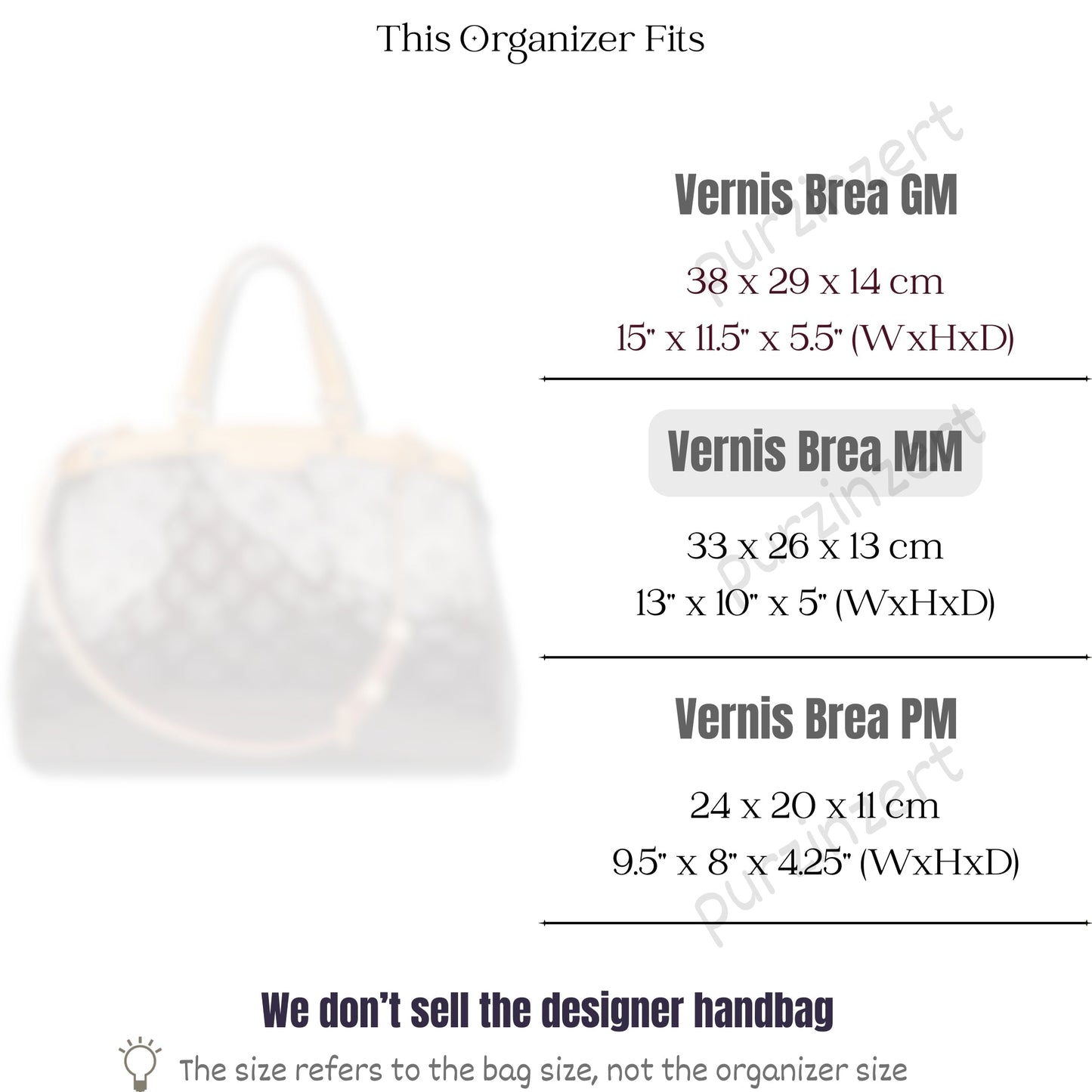 Bag Insert for (LV, Vernis Brea MM) Organizer of Felt Fabric