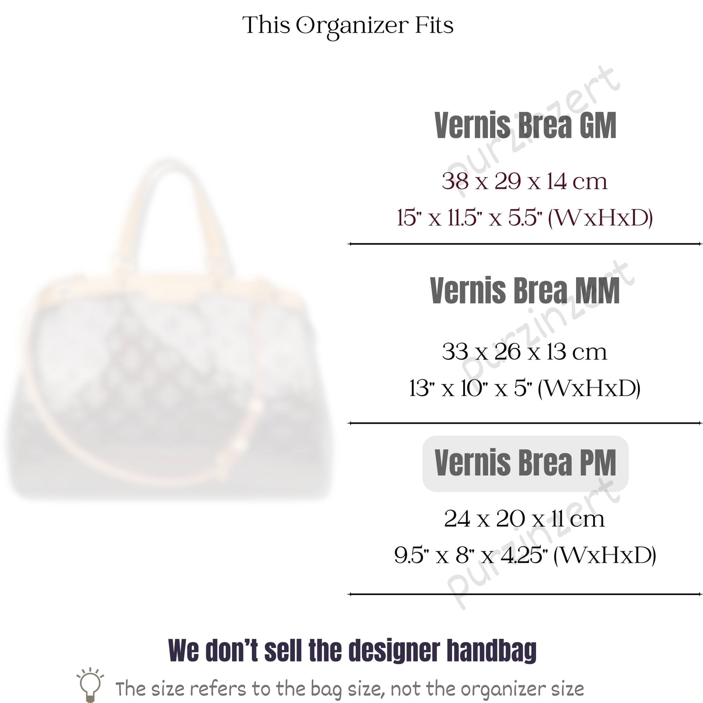 Bag Insert for (LV, Vernis Brea PM) Organizer of Felt Fabric