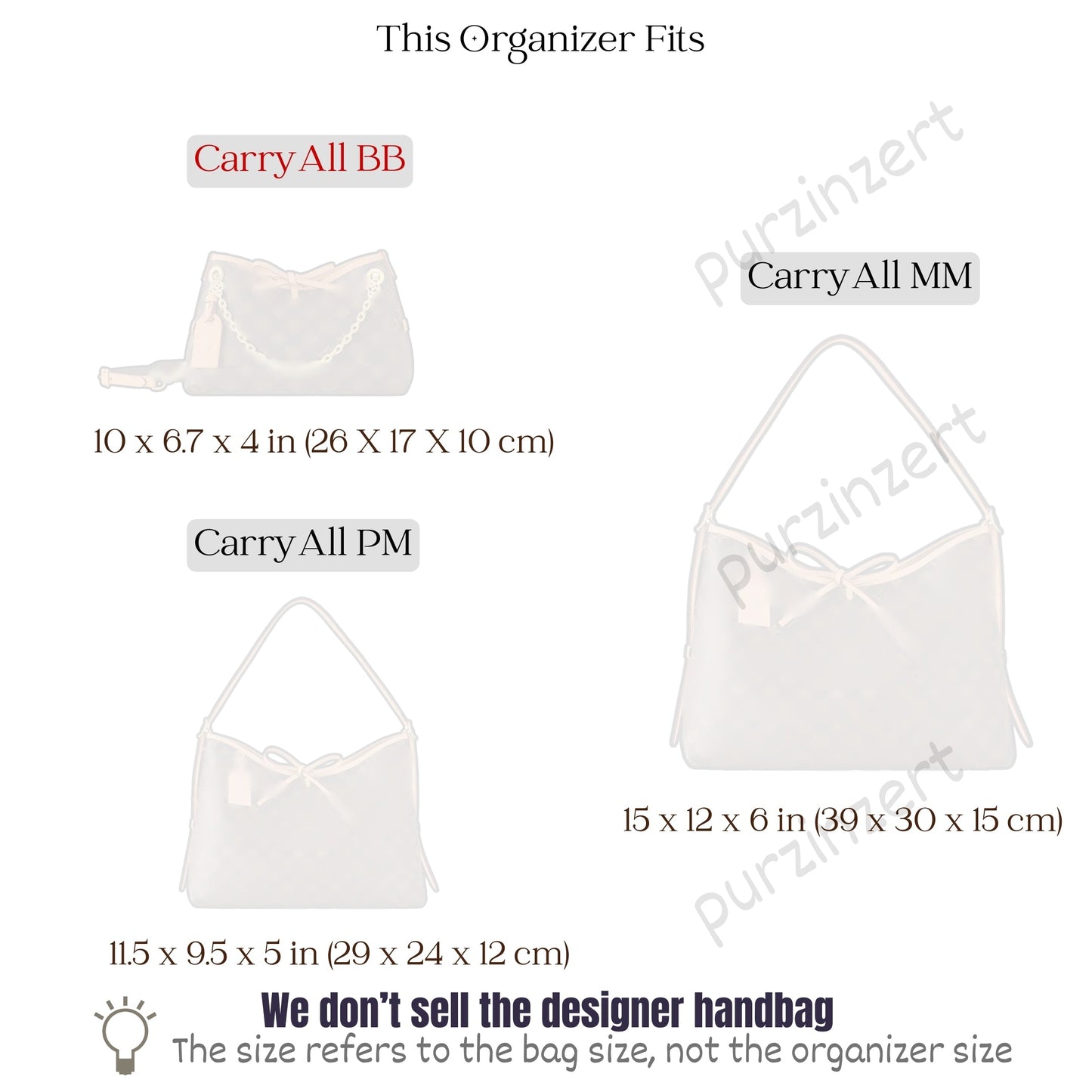 Bag Insert for (LV, CarryAll BB) Organizer of DupontPaper with Silk Interior