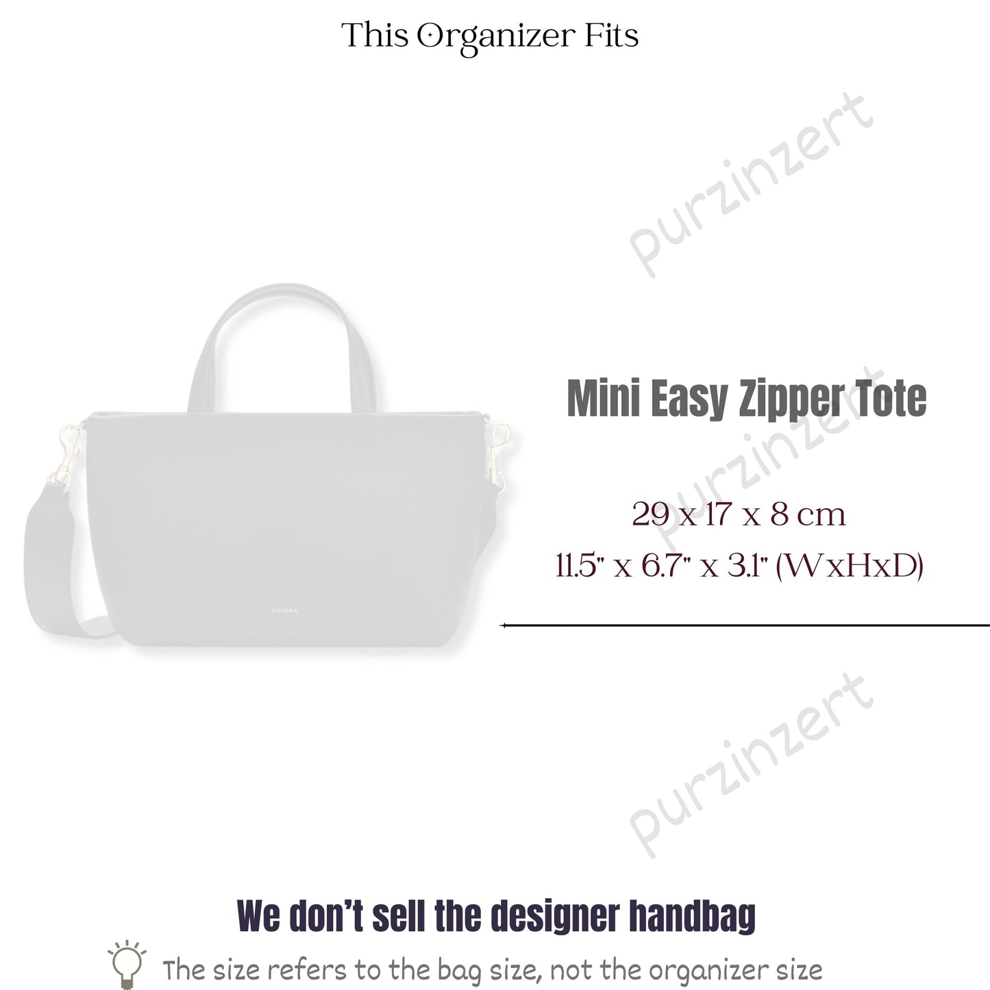 Bag Insert for (Cuyana, Mini Easy Zipper Tote) Organizer of Silk Fabric