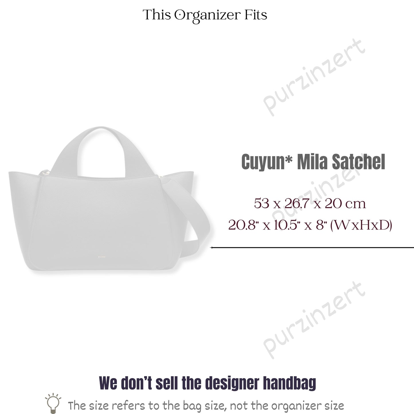 Bag Insert for (Cuyana, Mila Satchel) Organizer of Felt Fabric