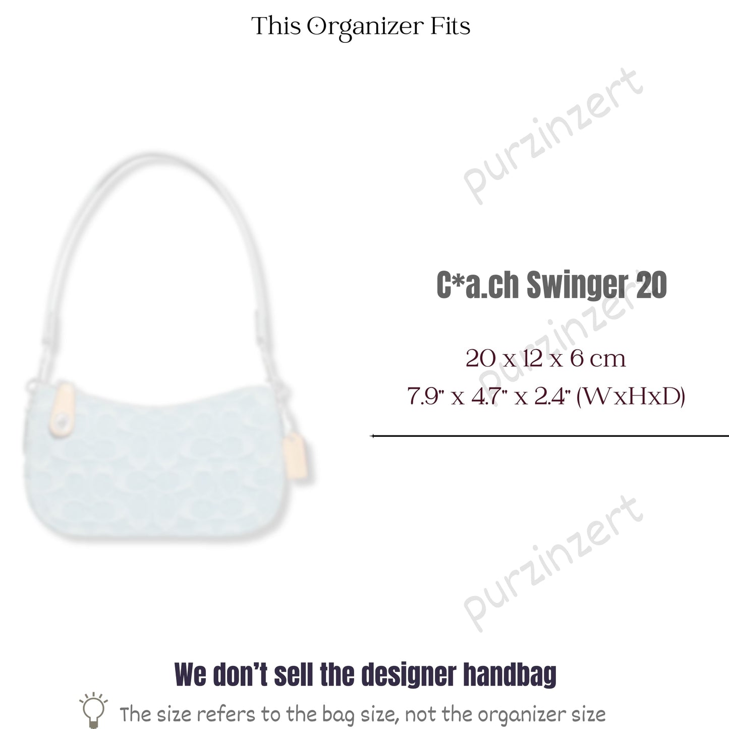 Bag Insert for (Coach, Swinger 20) Organizer of Felt Fabric