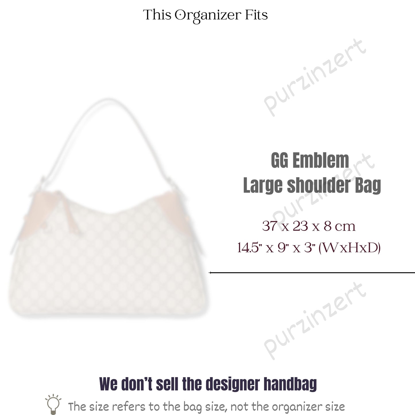Bag Insert for (Gucci, GG Emblem large shoulder bag) Organizer of Felt Fabric
