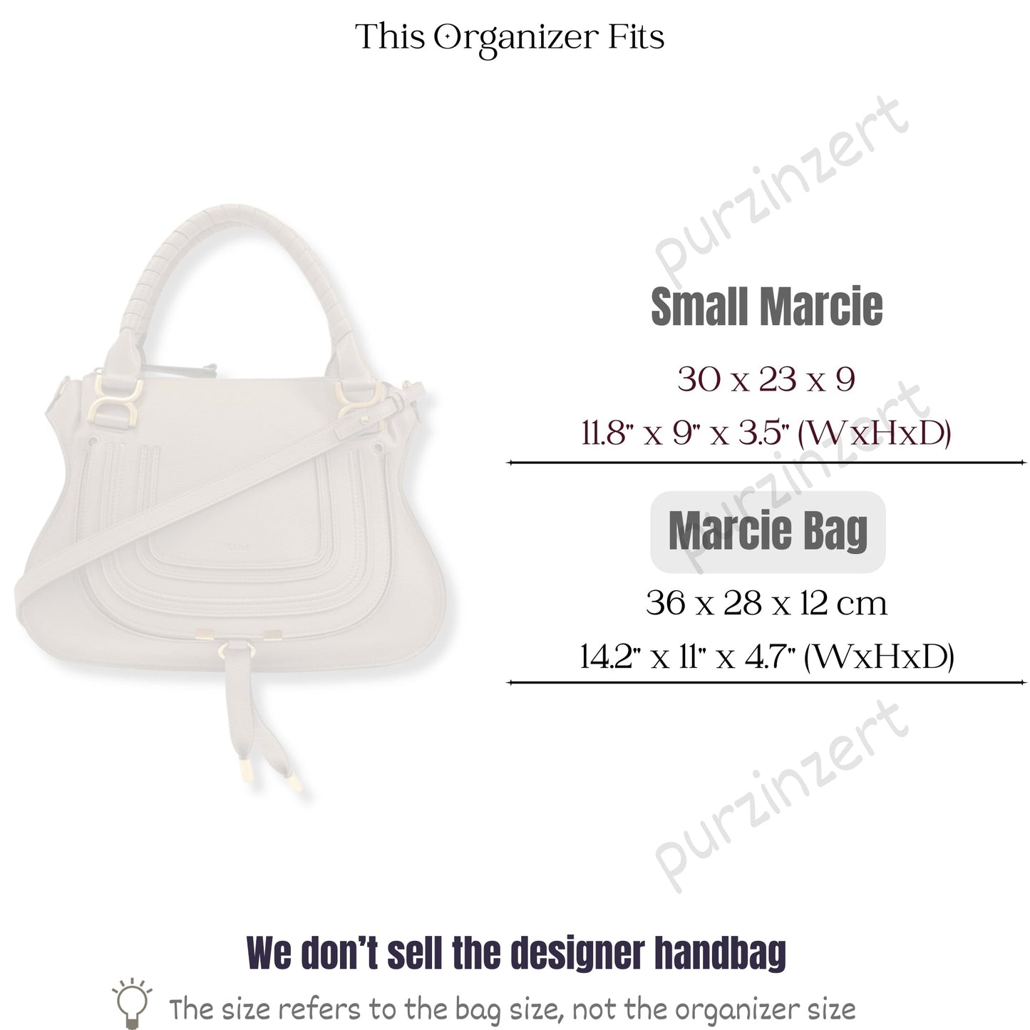 Bag Insert for (Chloe, Medium Marcie) Organizer of Felt Fabric