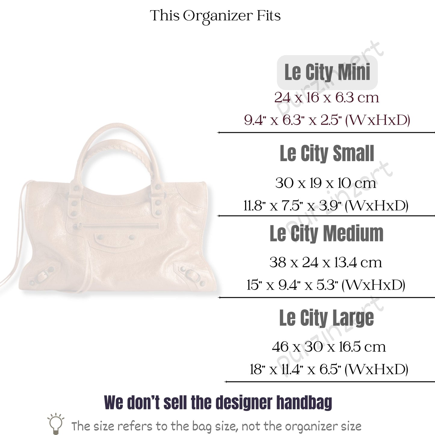 Bag Insert for (Balenciaga, Le City Mini) Organizer of Felt Fabric