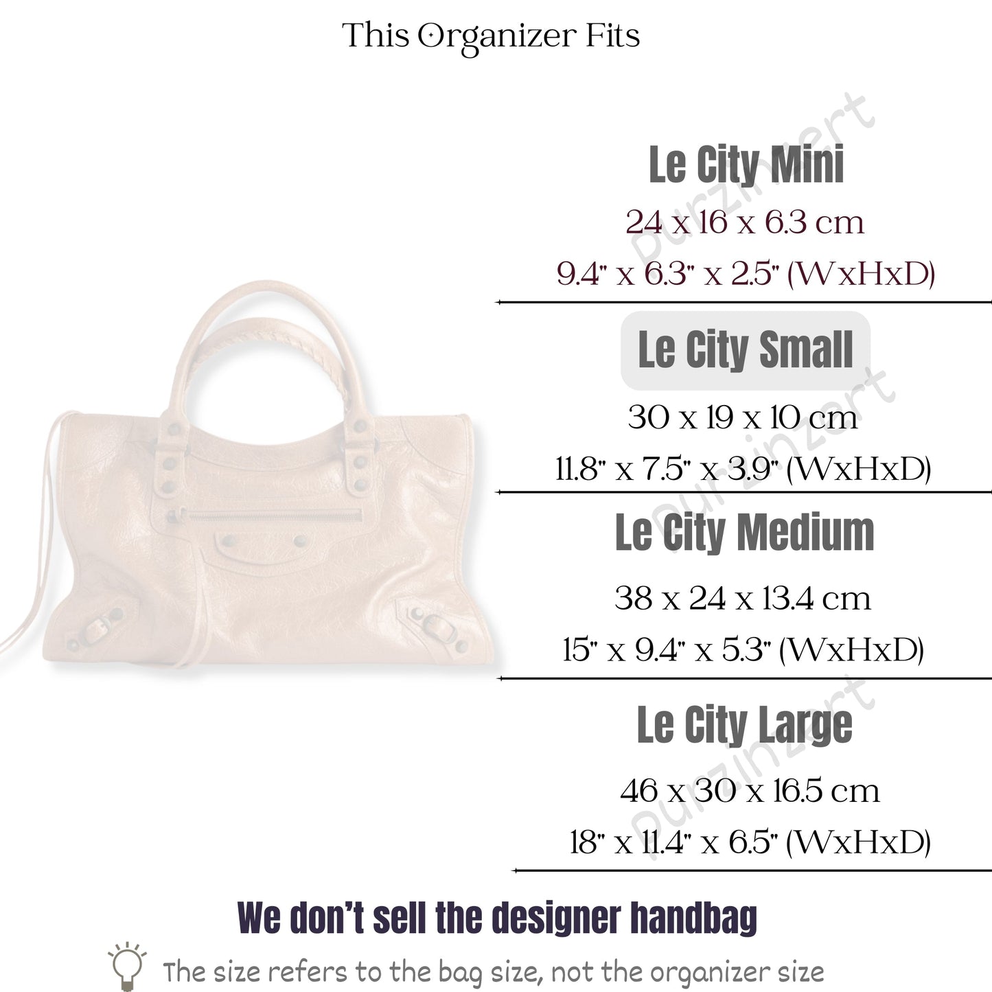 Bag Insert for (Balenciaga, Le City Small) Organizer of Silk Fabric