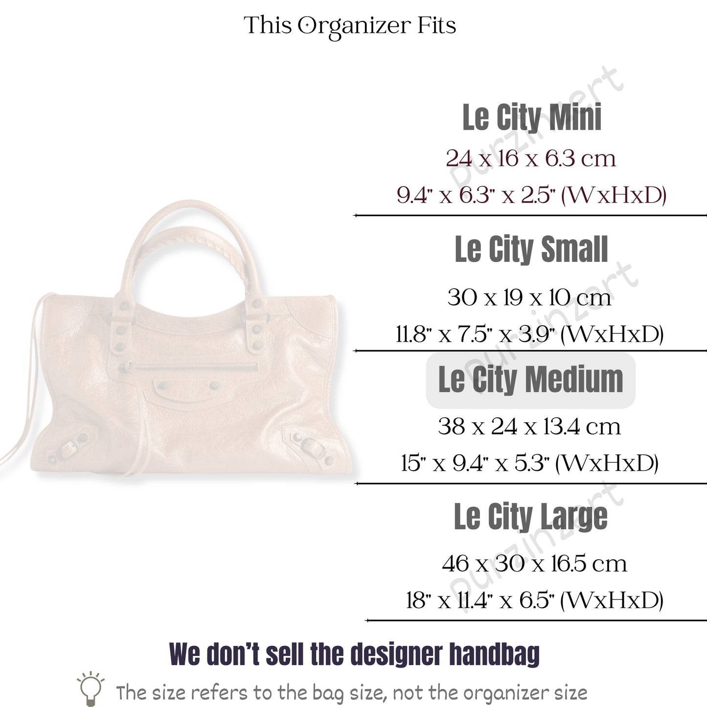 Bag Insert for (Balenciaga, Le City Medium) Organizer of Felt Fabric