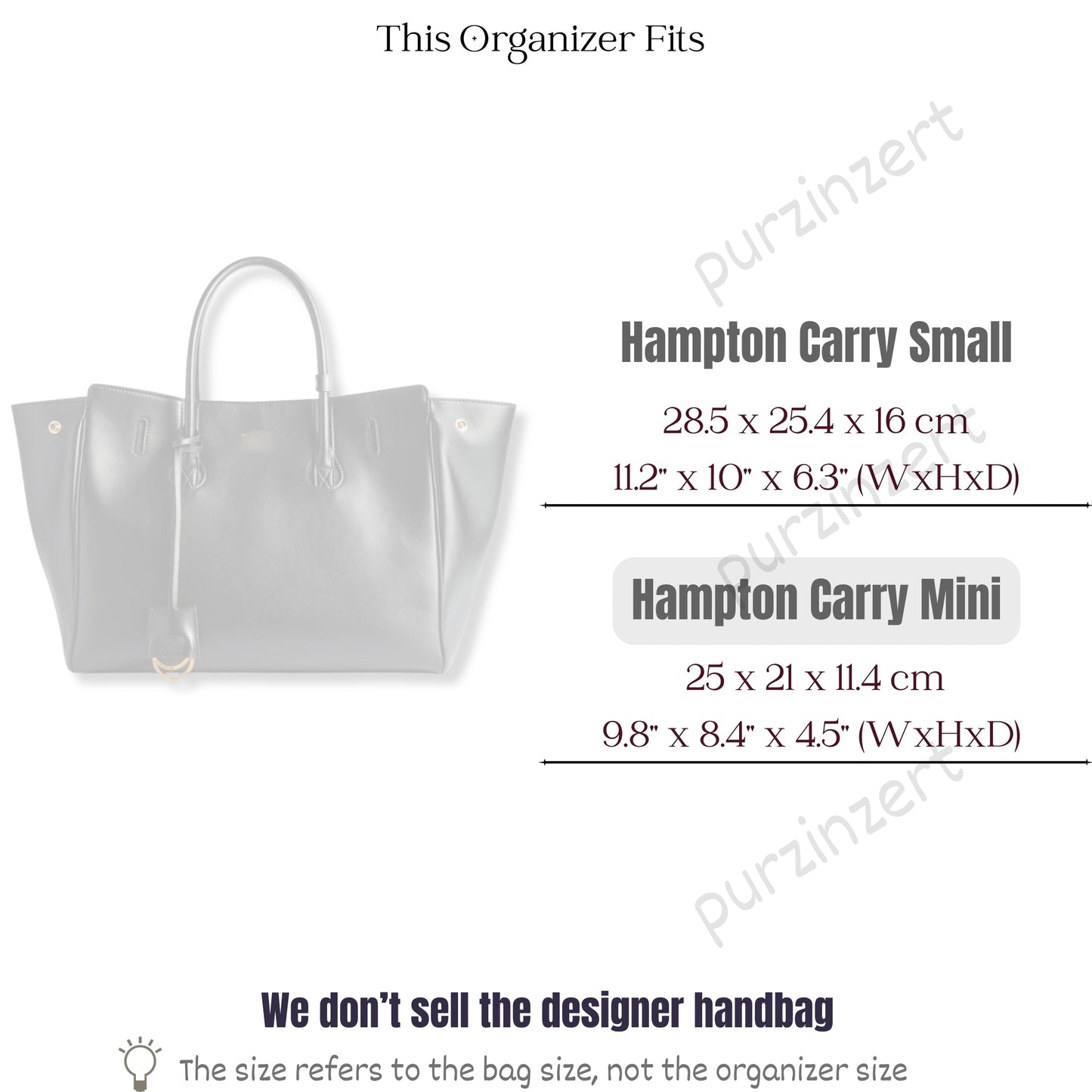 Bag Insert for (Balenciaga, Hampton Carry Mini) Organizer of Felt Fabric