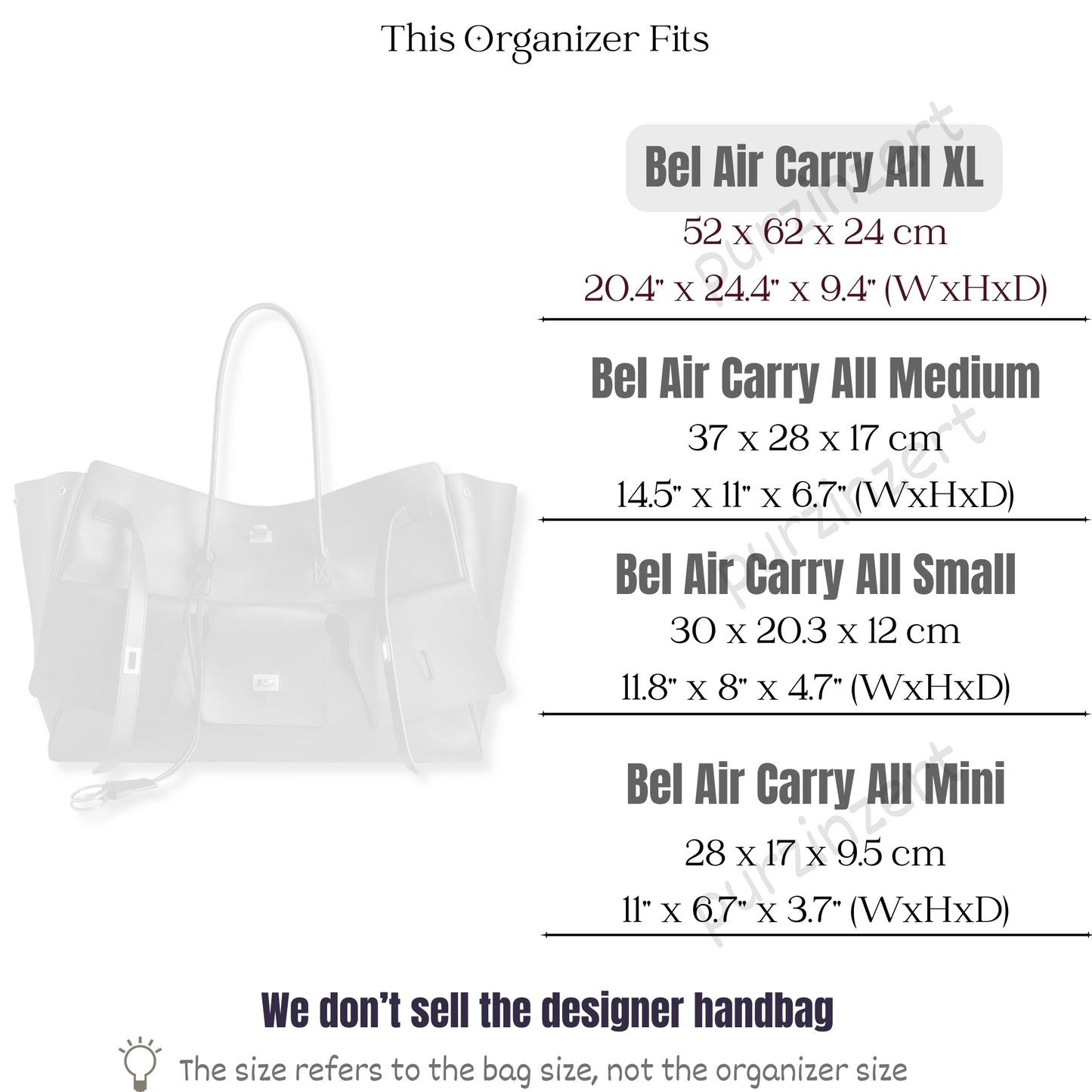 Bag Insert for (Balenciaga, Bel Air Carry All XL) Organizer of Felt Fabric