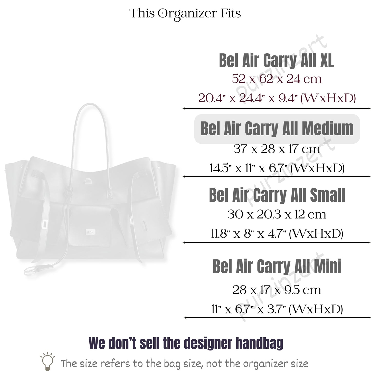 Bag Insert for (Balenciaga, Bel Air Carry All Medium) Organizer of Felt Fabric