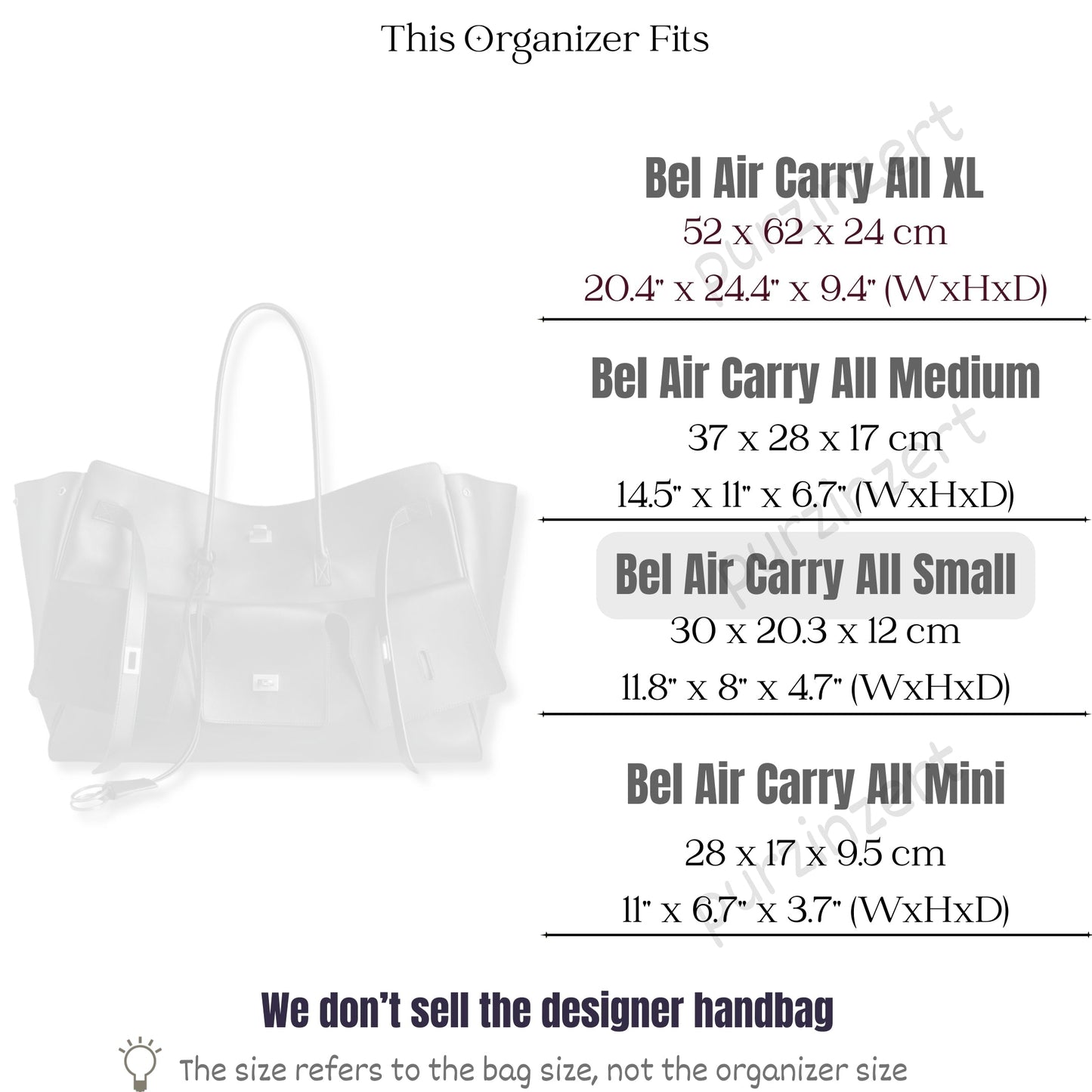 Bag Insert for (Balenciaga, Bel Air Carry All Small) Organizer of Nylon Fabric