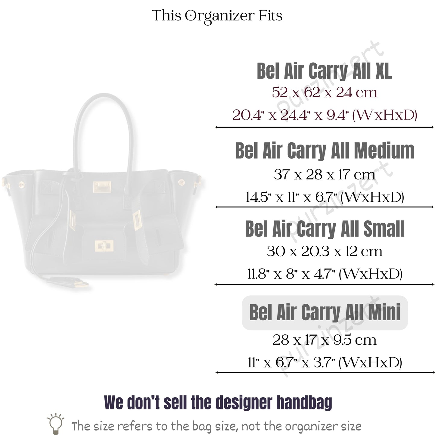 Bag Insert for (Balenciaga, Bel Air Carry All Mini) Organizer of Silk Fabric