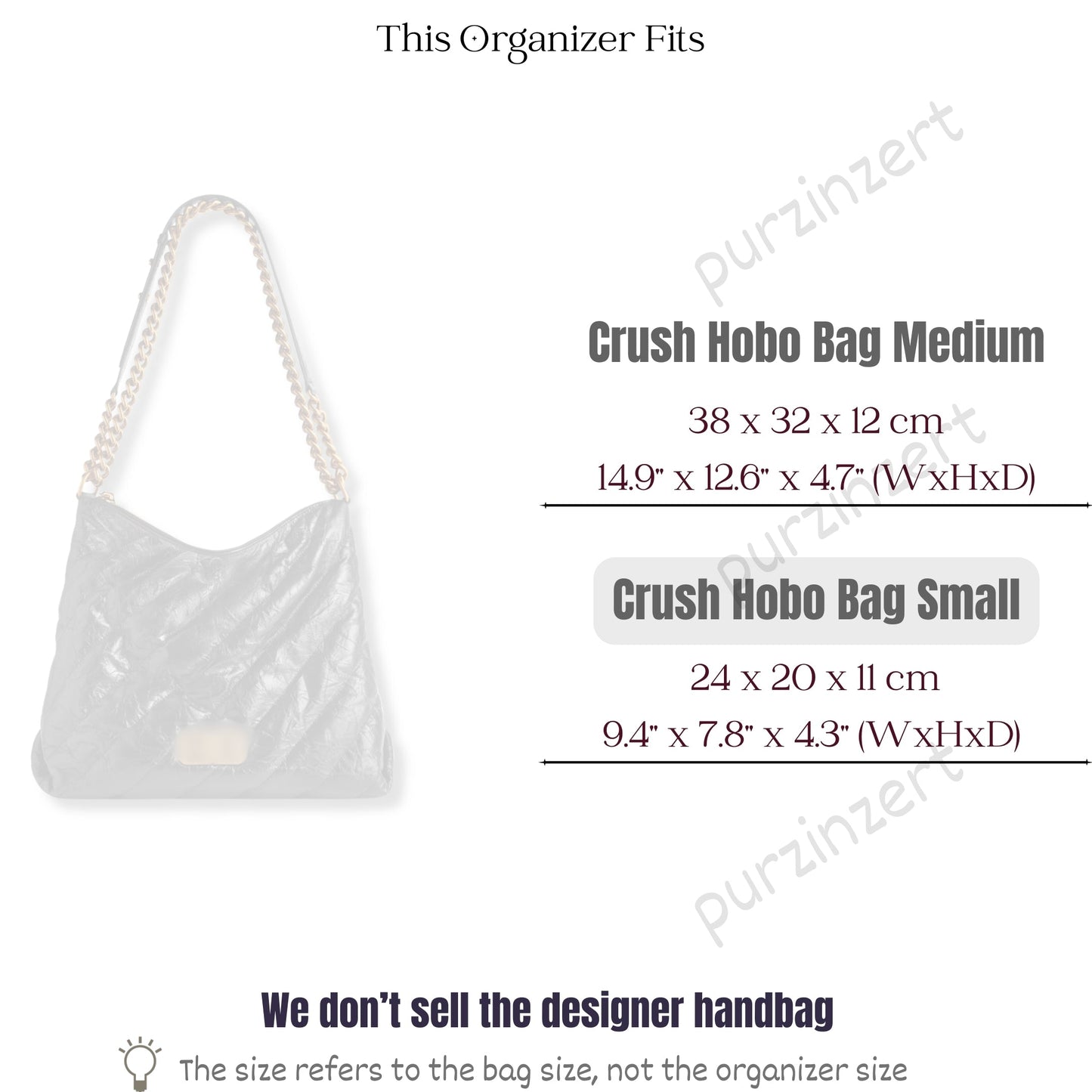 Bag Insert for (Balenciaga, Crush Hobo Bag Small) Organizer of Felt Fabric
