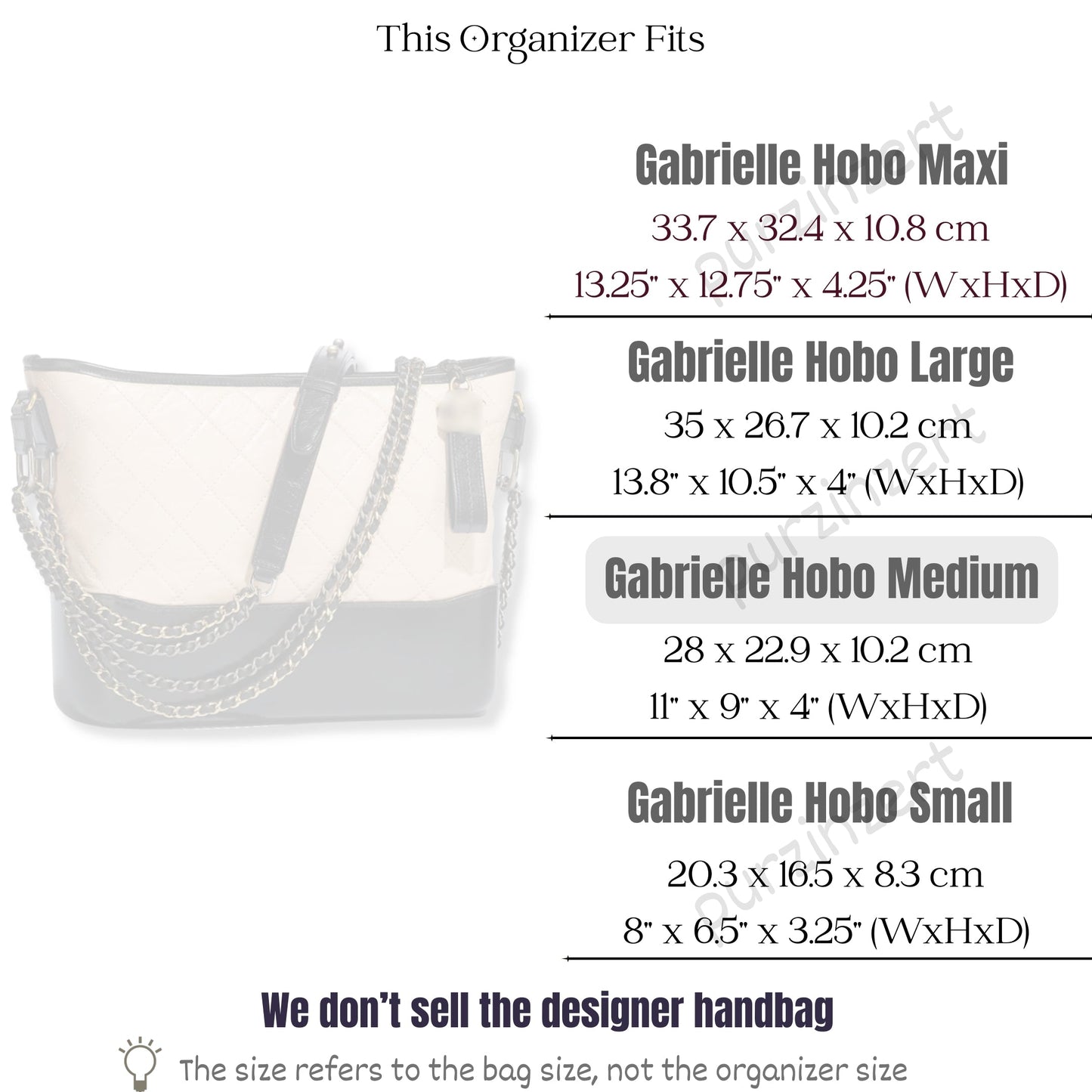 Bag Insert for (Chanel, Gabrielle Hobo) Organizer of Silk Fabric