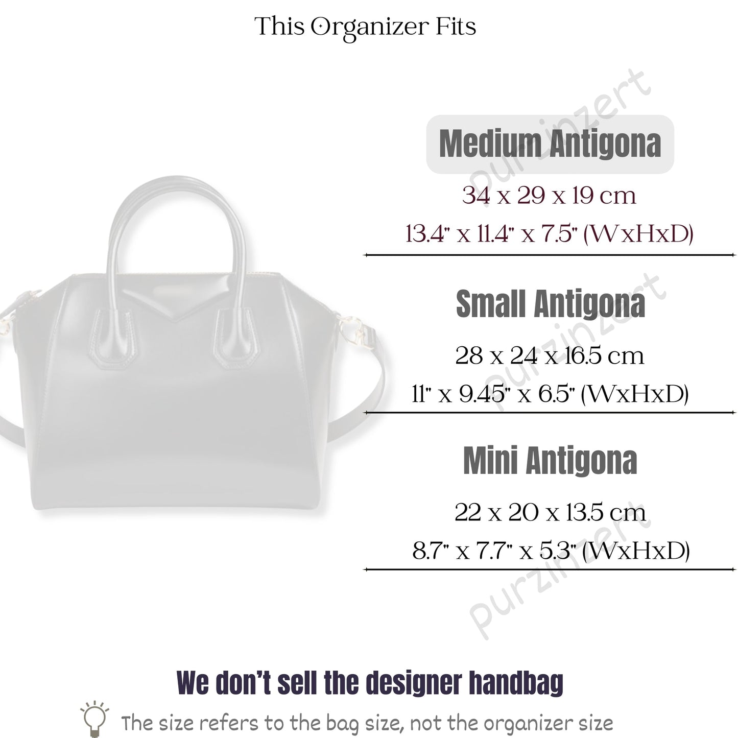 Bag Insert for (Givenchy, Medium Antigona) Organizer of Silk Fabric