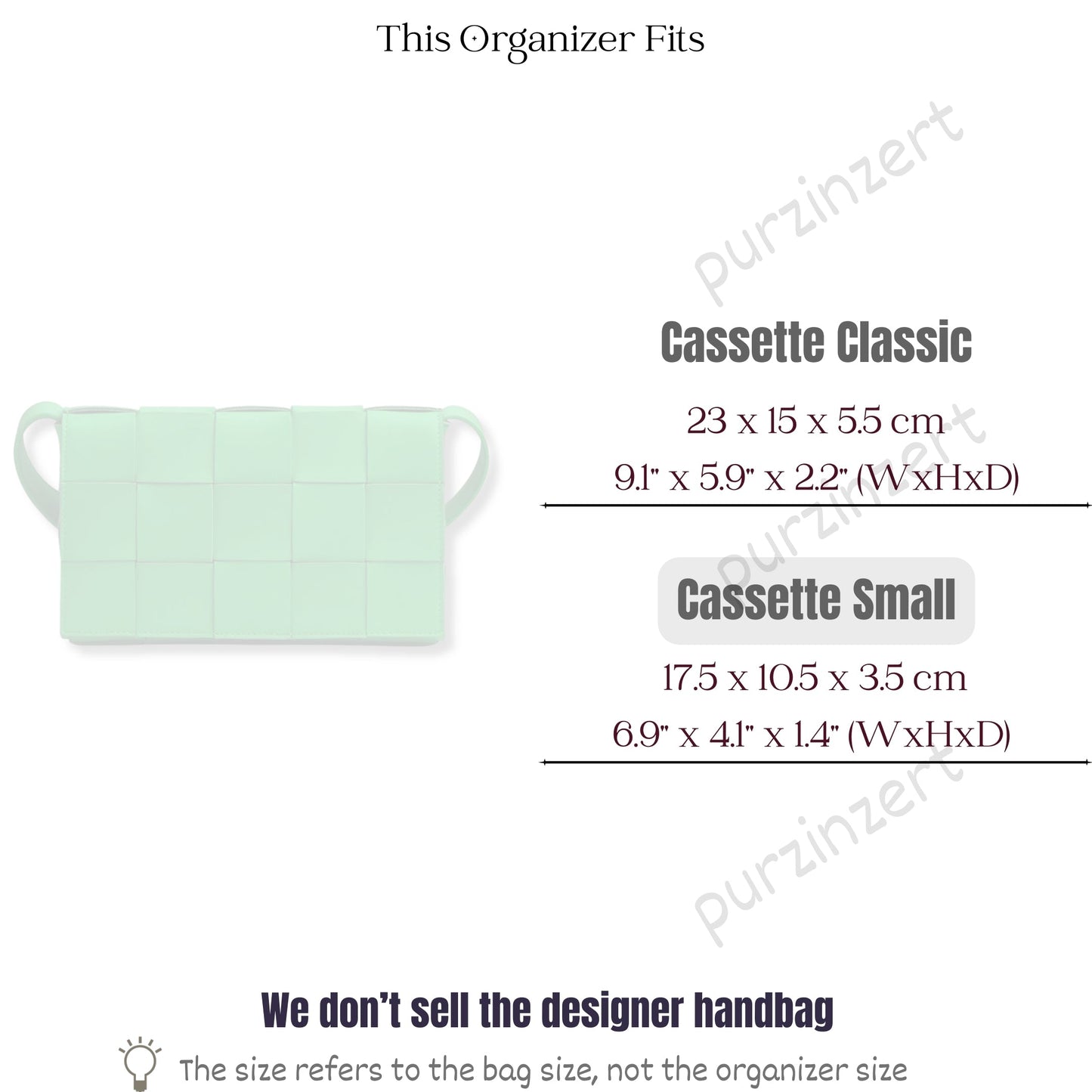 Bag Insert for (Bottega Veneta, Cassette Small) Organizer of Felt Fabric