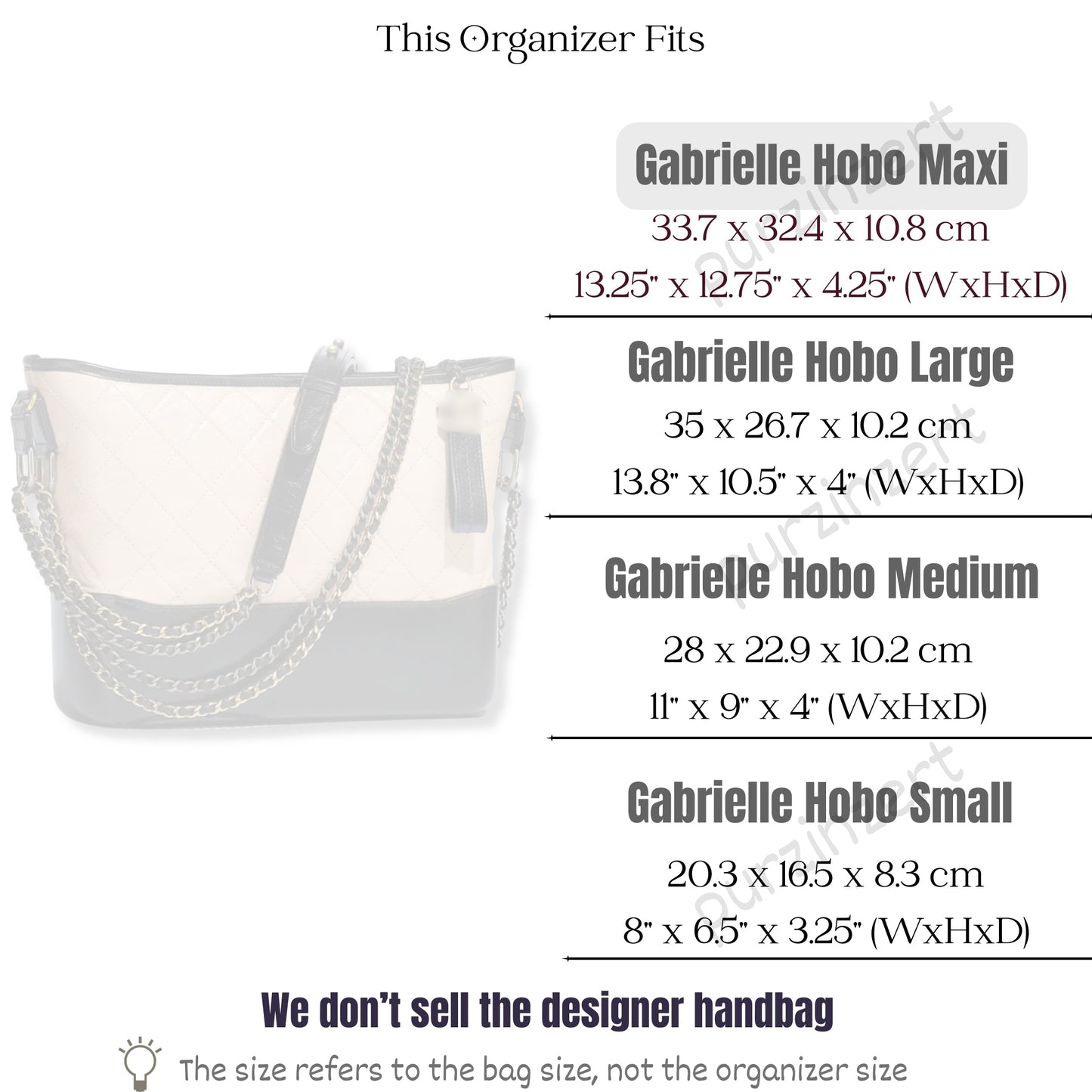 Bag Insert for (Chanel, Gabrielle XL Hobo) Organizer of Felt Fabric